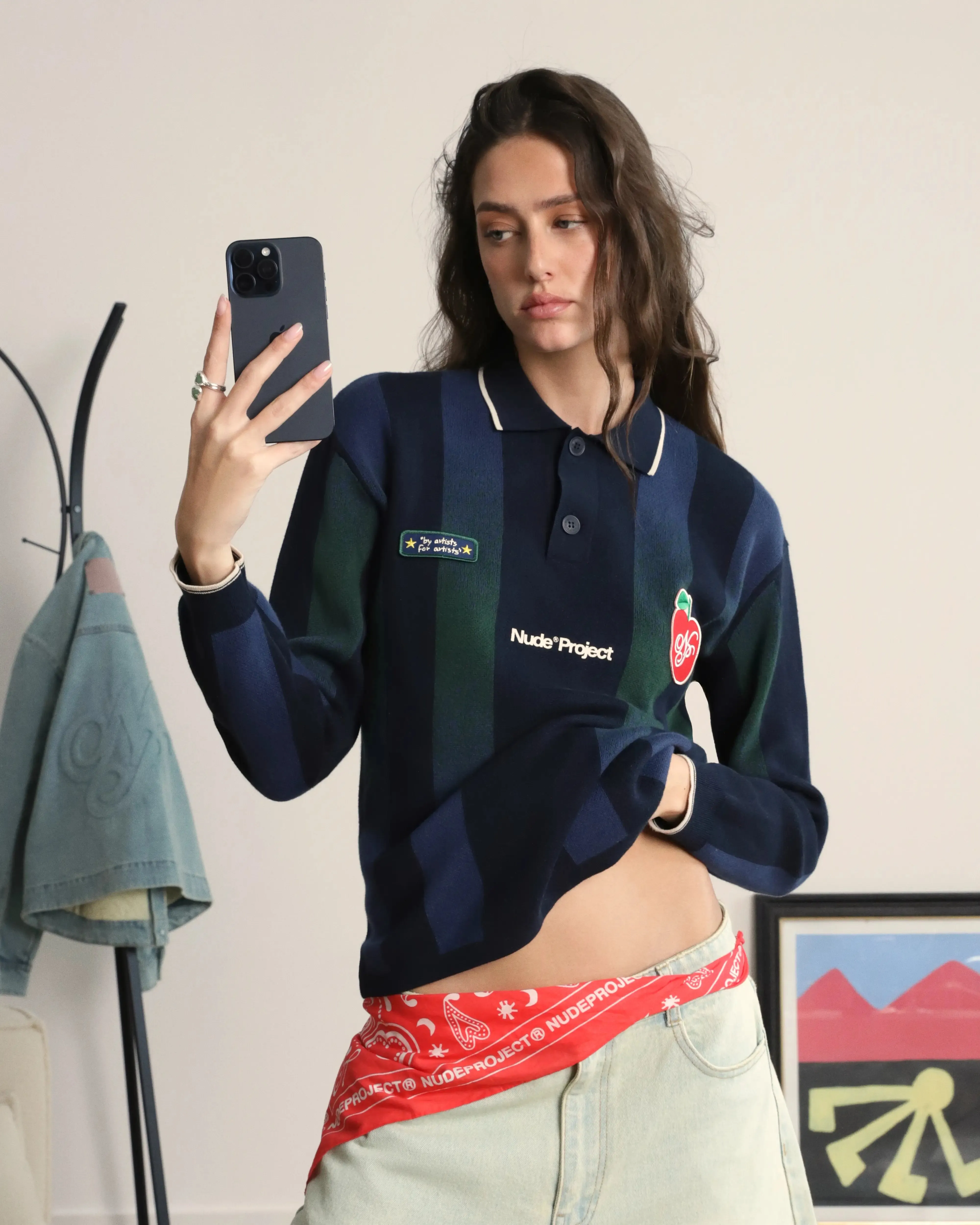 Tagless Labeling Ready Style Vizcaya Football Polo Knit Navy Blue