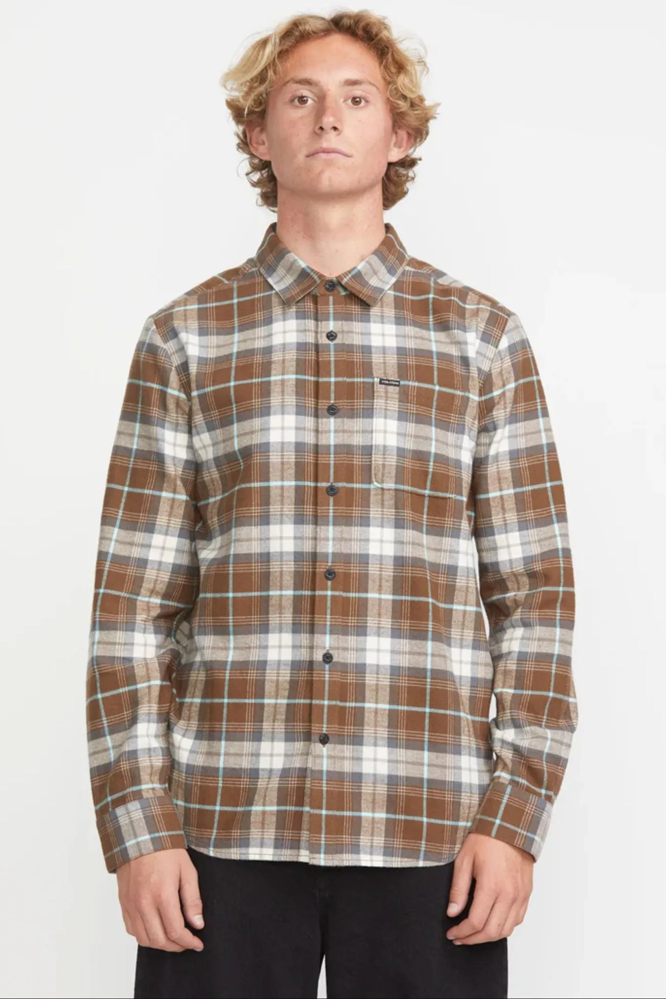 hiking clothes Caden Plaid Long Sleeve Shirt Dark Earth
