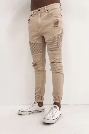 Everyday Fashion Lover Strung Out Moto Cuffed Jean Trashed Oatmeal