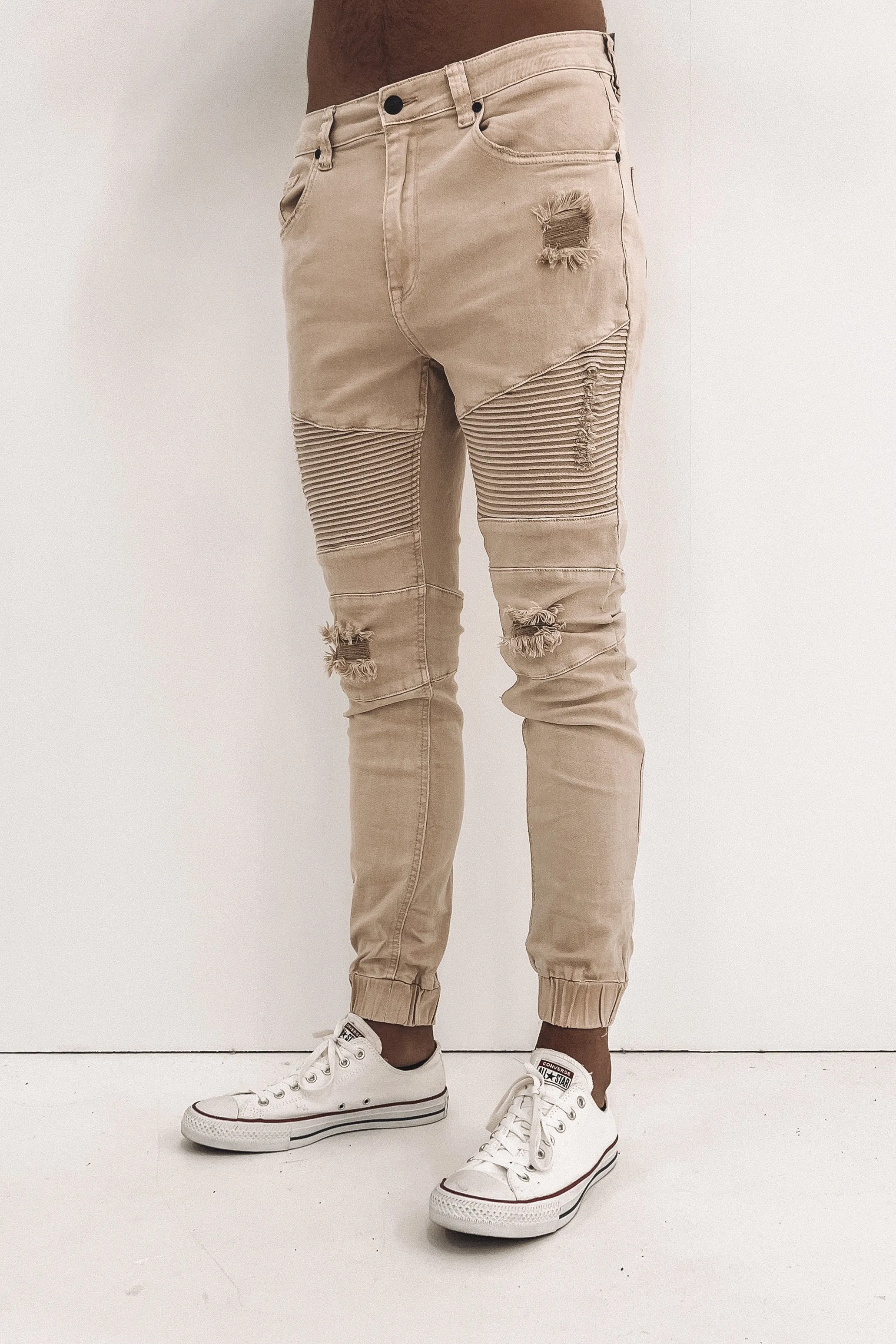 Everyday Fashion Lover Strung Out Moto Cuffed Jean Trashed Oatmeal