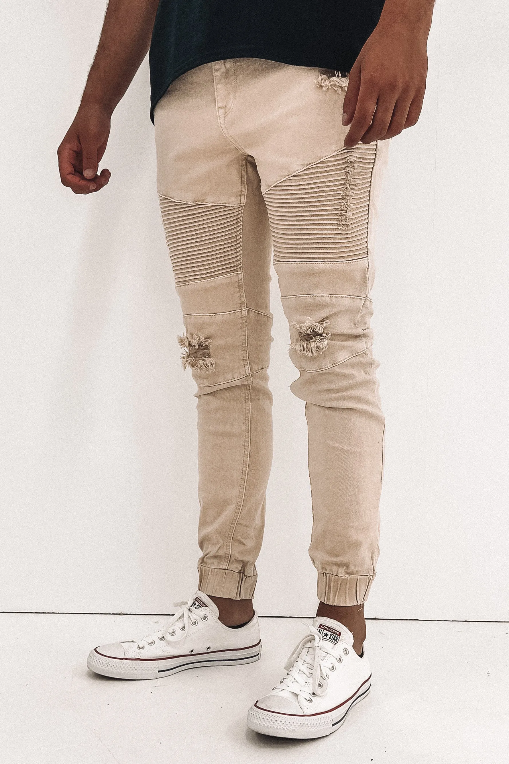 Strung Out Moto Cuffed Jean Trashed Oatmeal Reliable Layer Reliable Basic