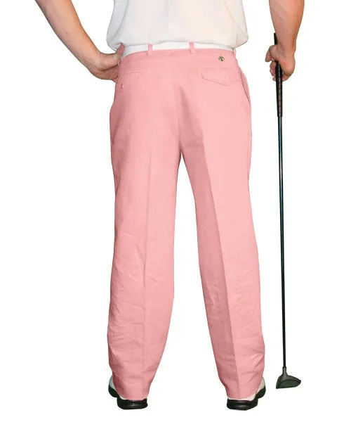 Golf Knickers: Mens 'Par 4' Cotton/Ramie Golf Trousers - Pink Slim Silhouette