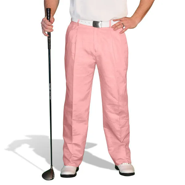 Embroidered Detail Golf Knickers: Mens 'Par 4' Cotton/Ramie Golf Trousers - Pink