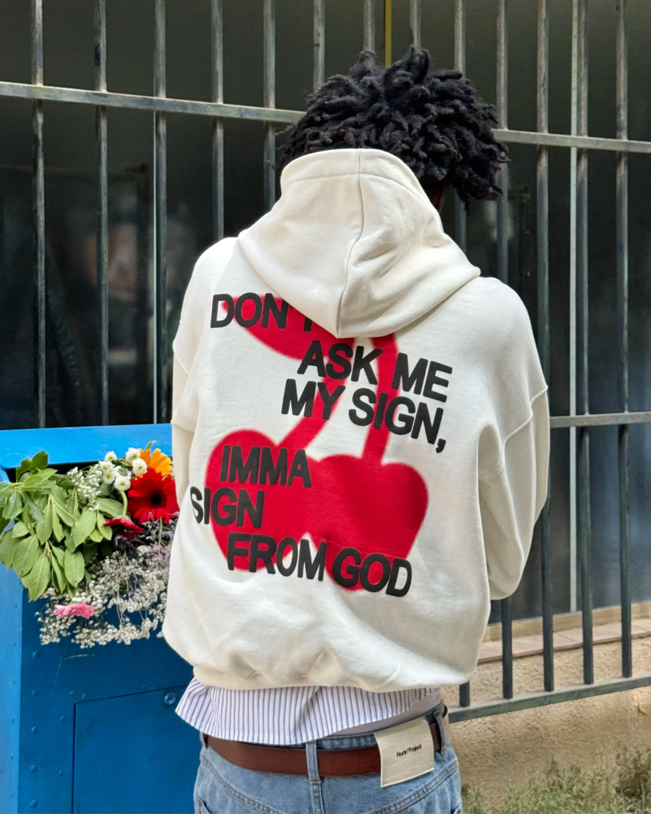 product brooch style Scoop neck Ladder Hoodie Off-White