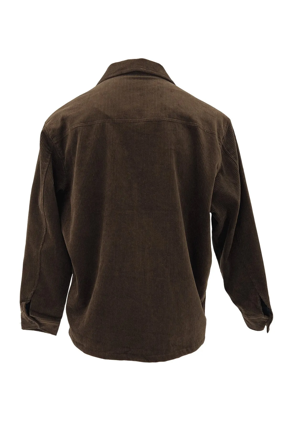 PocketDetail Anti-static Zip Thru Long Sleeve Cord Shirt Brown