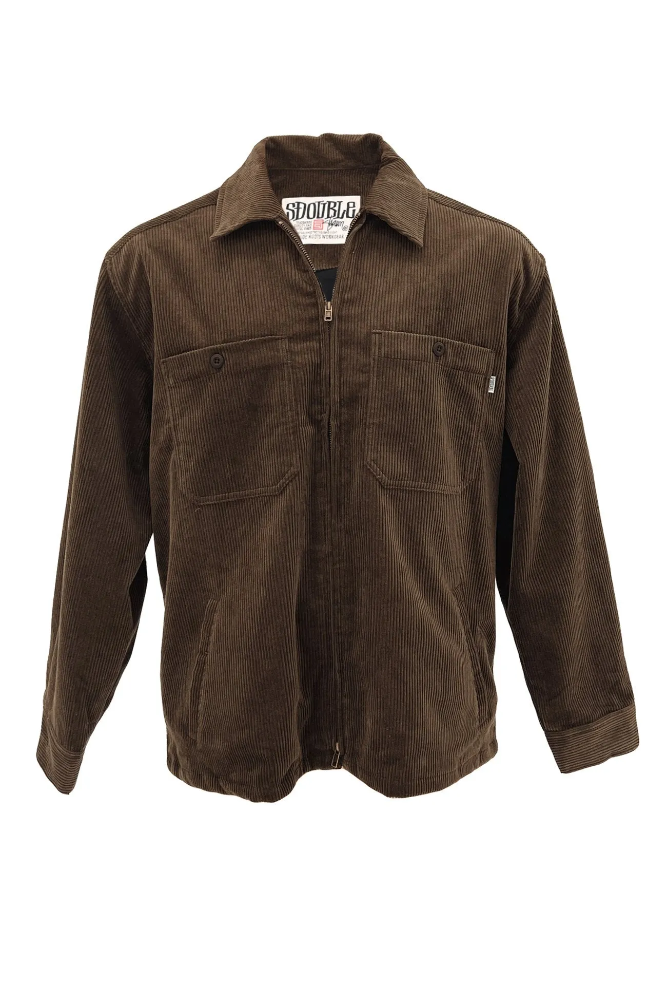 Zip Thru Long Sleeve Cord Shirt Brown Casual Must-Have
