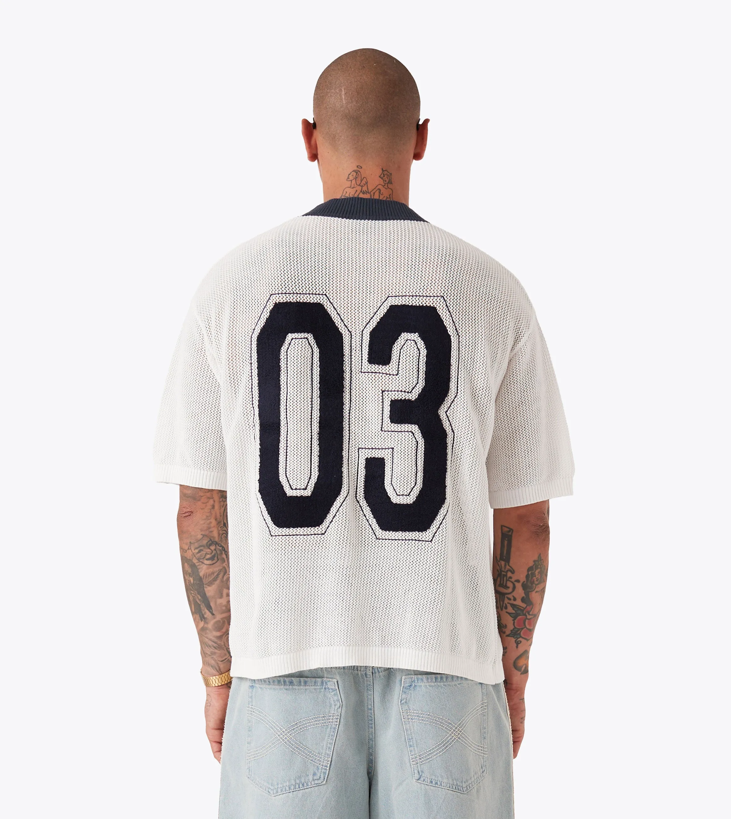 Timeless Fashion Essential Wardrobe Knitted Baseball Jersey Vintage White