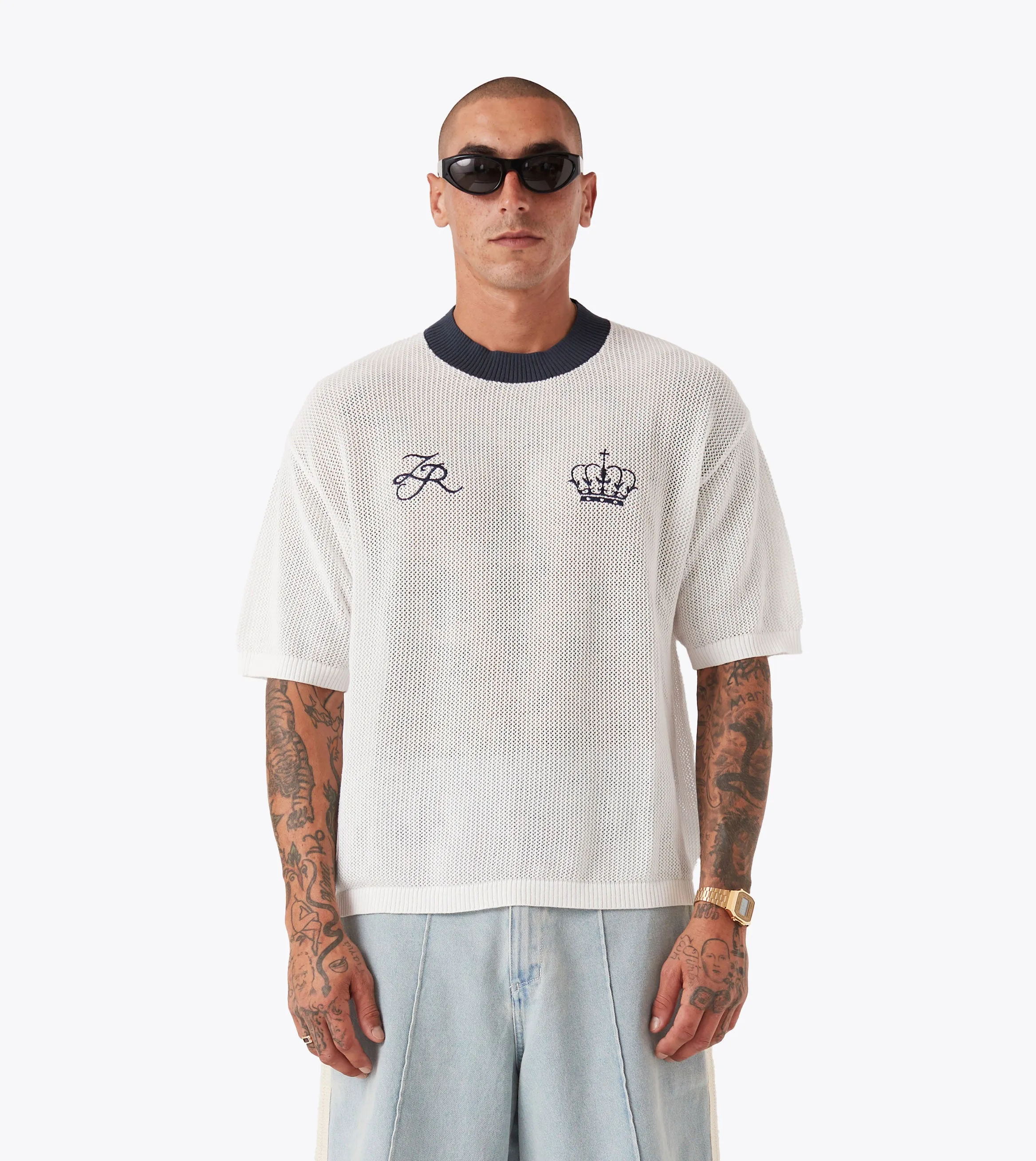 Effortless Style Simple yet stylish Knitted Baseball Jersey Vintage White