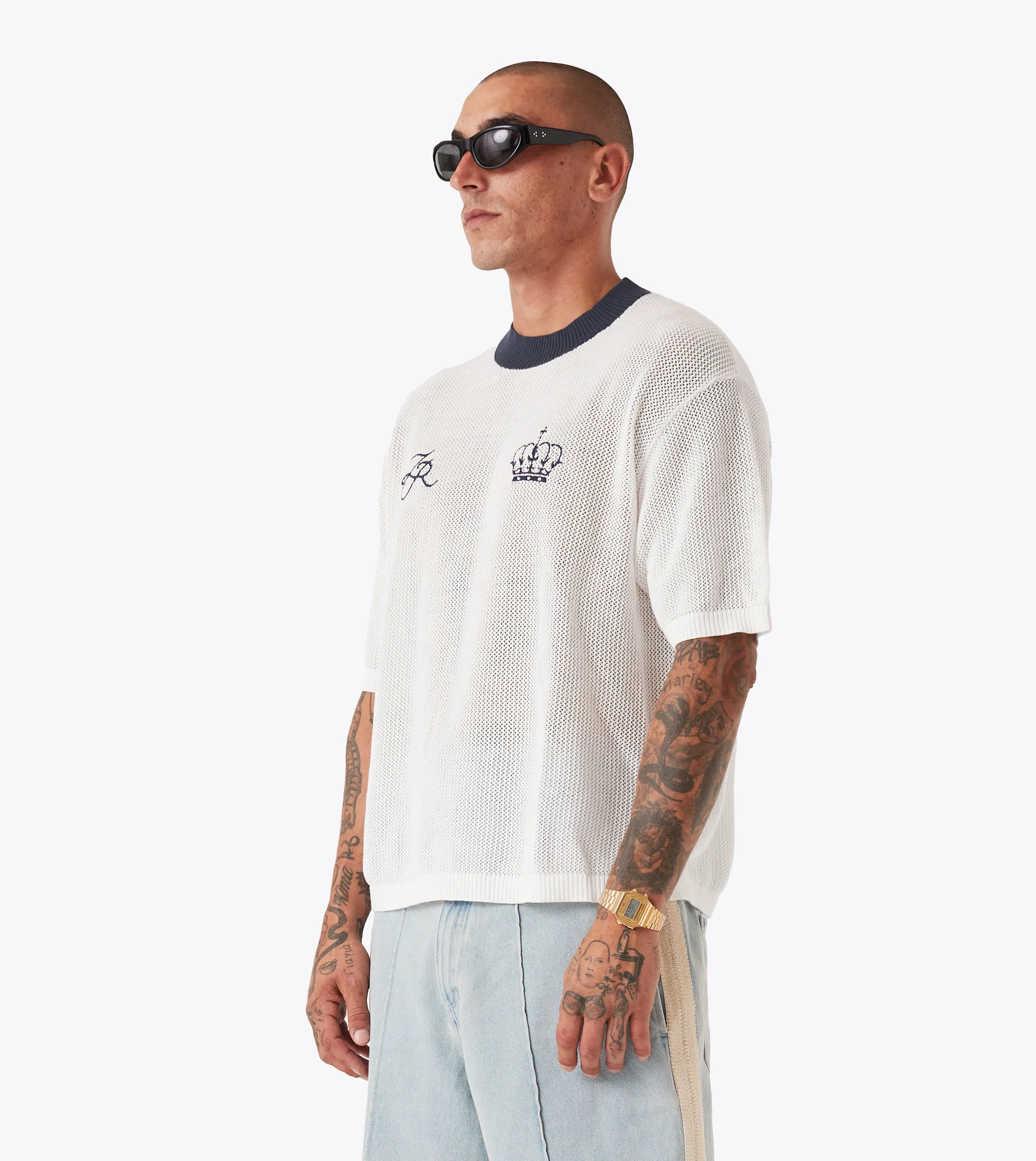 Sporty Look Wear Functional Side Gussets Knitted Baseball Jersey Vintage White