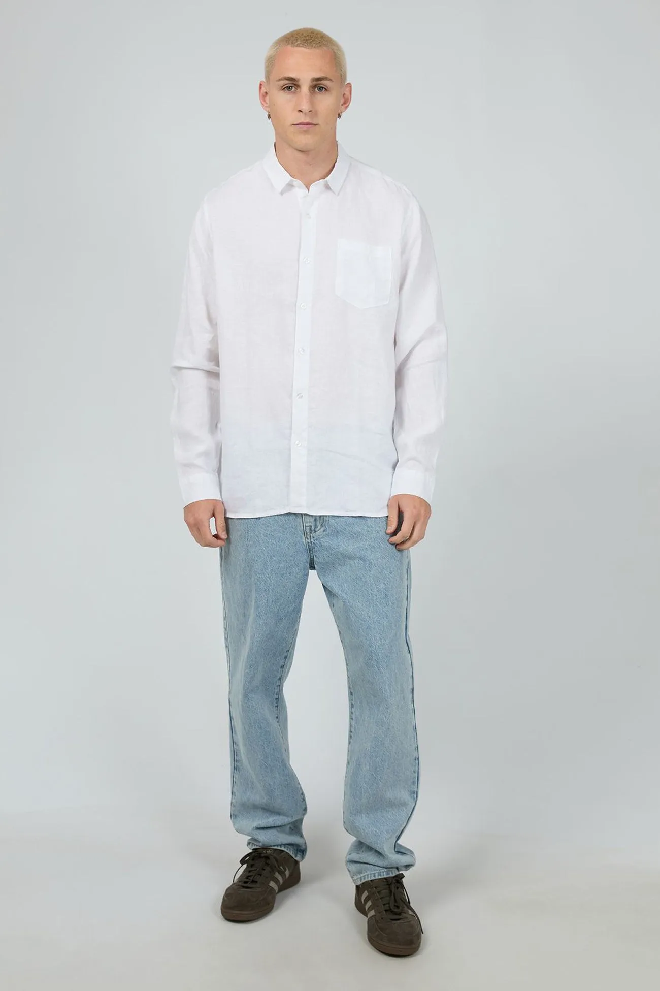 Linen Long Sleeve Shirt II White Comfy Flex Anti Static Finish