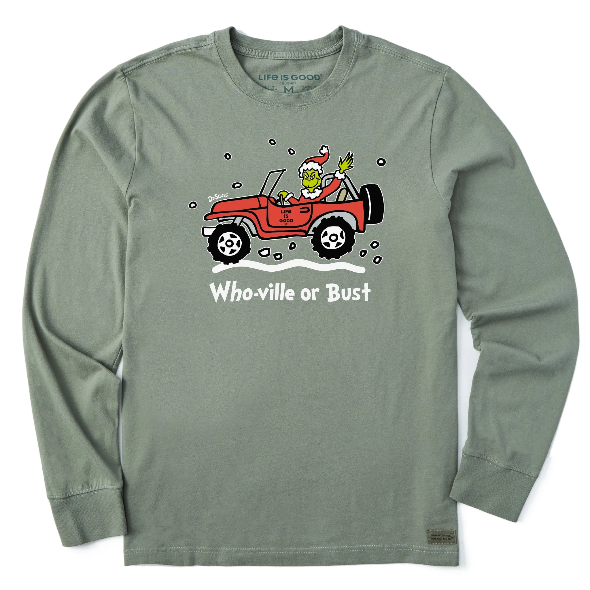Embroidered Men's Who-Ville or Bust SUV Grinch Long Sleeve Crusher Tee
