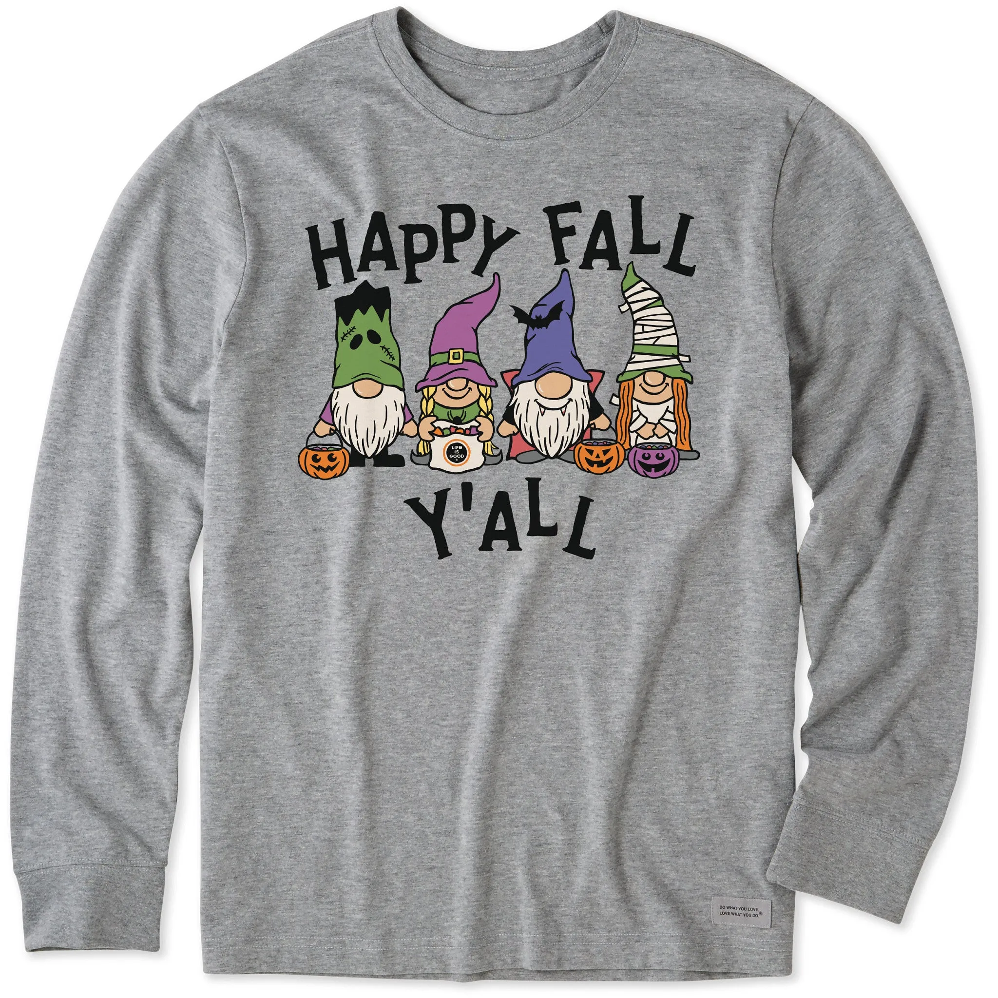 Layered Sleeve Construction Autumn Wear Men's Happy Fall Y'All Halloween Gnomes Long Sleeve Crusher Tee