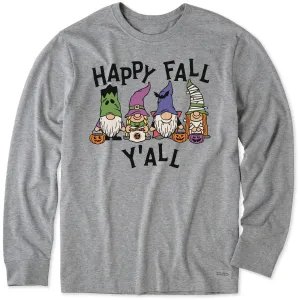 Men's Happy Fall Y'All Halloween Gnomes Long Sleeve Crusher Tee Soft Knit