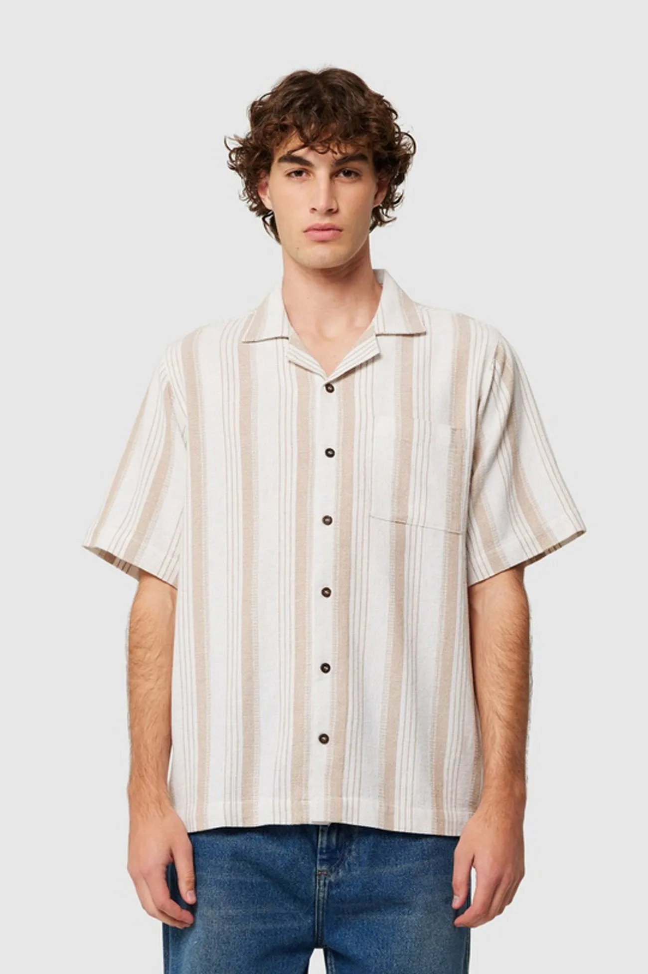 Bowler Weave Stripe Shirt Natural Hypoallergenic Textile Long Sleeve