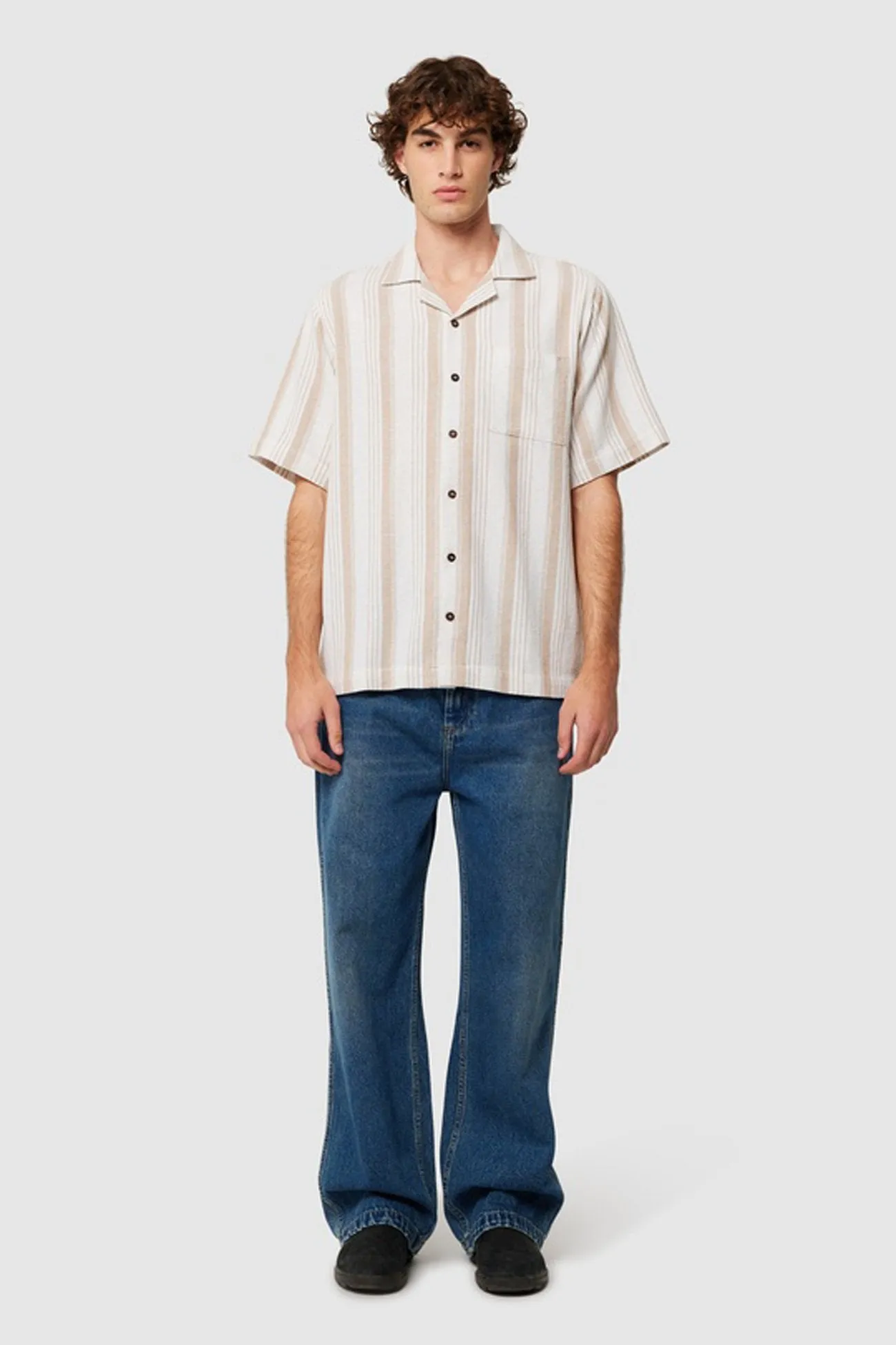 Light and Cozy Bowler Weave Stripe Shirt Natural