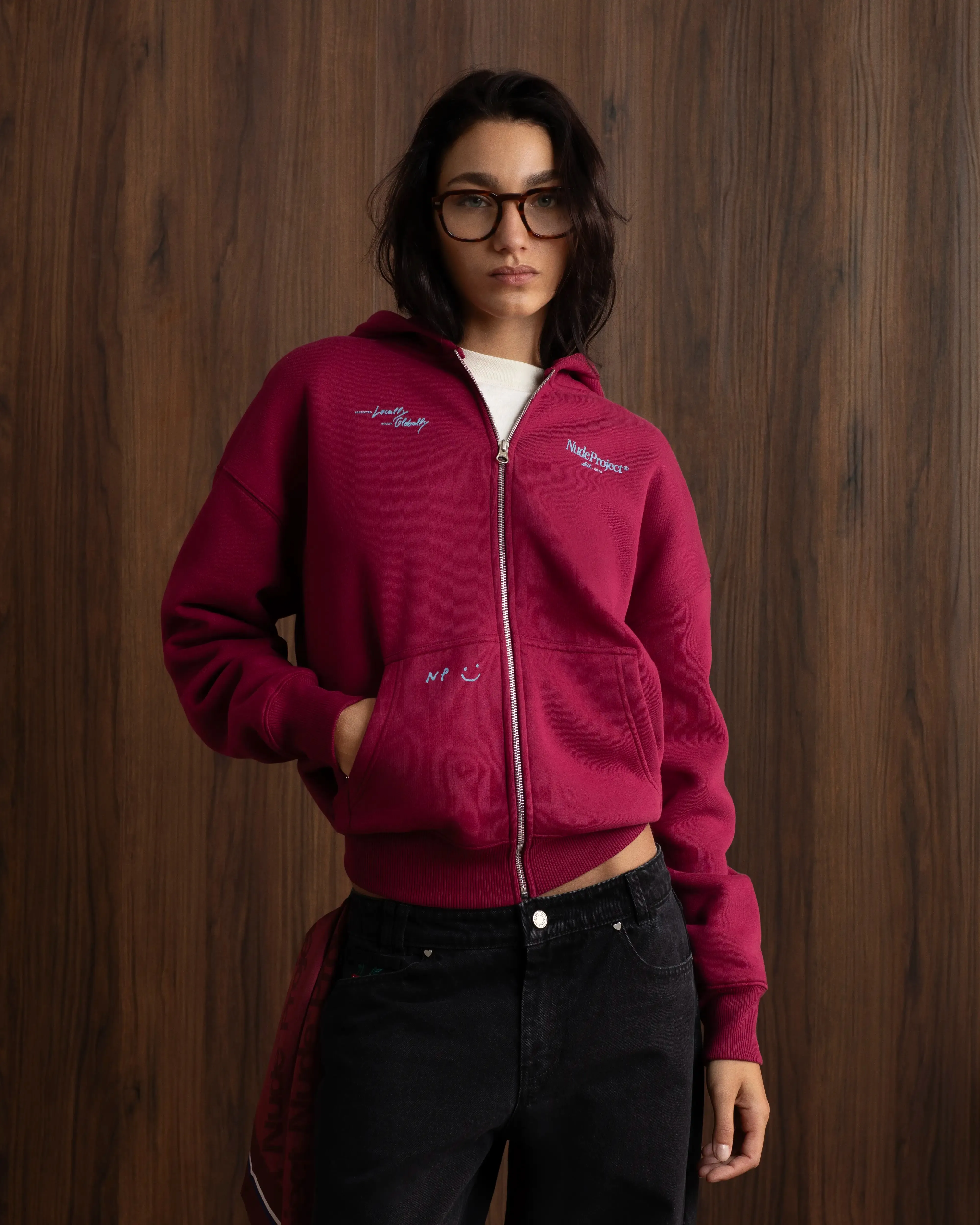 Global Soon Zip-Up Hoodie Burgundy Outdoor Fashion