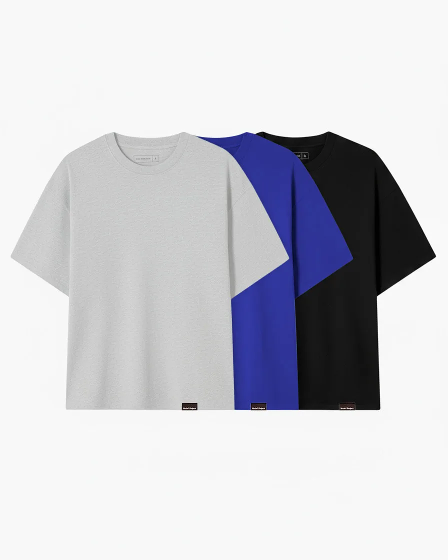 NonIrritating Fabric Basic Tee Blue/Black/Grey 3xPack