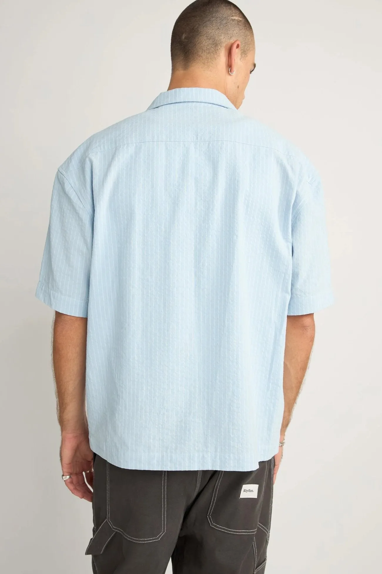 Relaxed Check Short Sleeve Shirt Blue Chilly Day Style