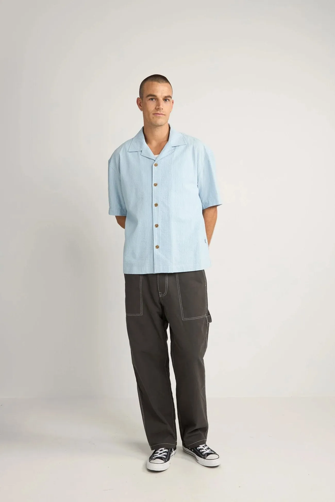 Relaxed Check Short Sleeve Shirt Blue Oversized Silhouette
