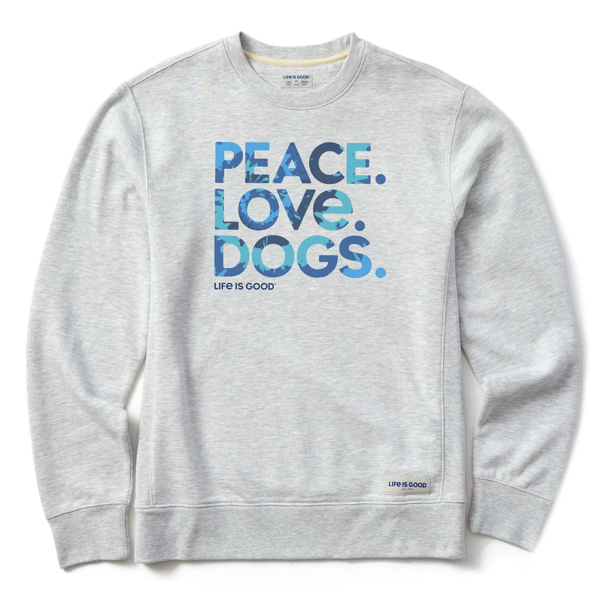 Men's Tie Dye Peace Love Dogs Simply True Fleece Crew logoed product ring elegance