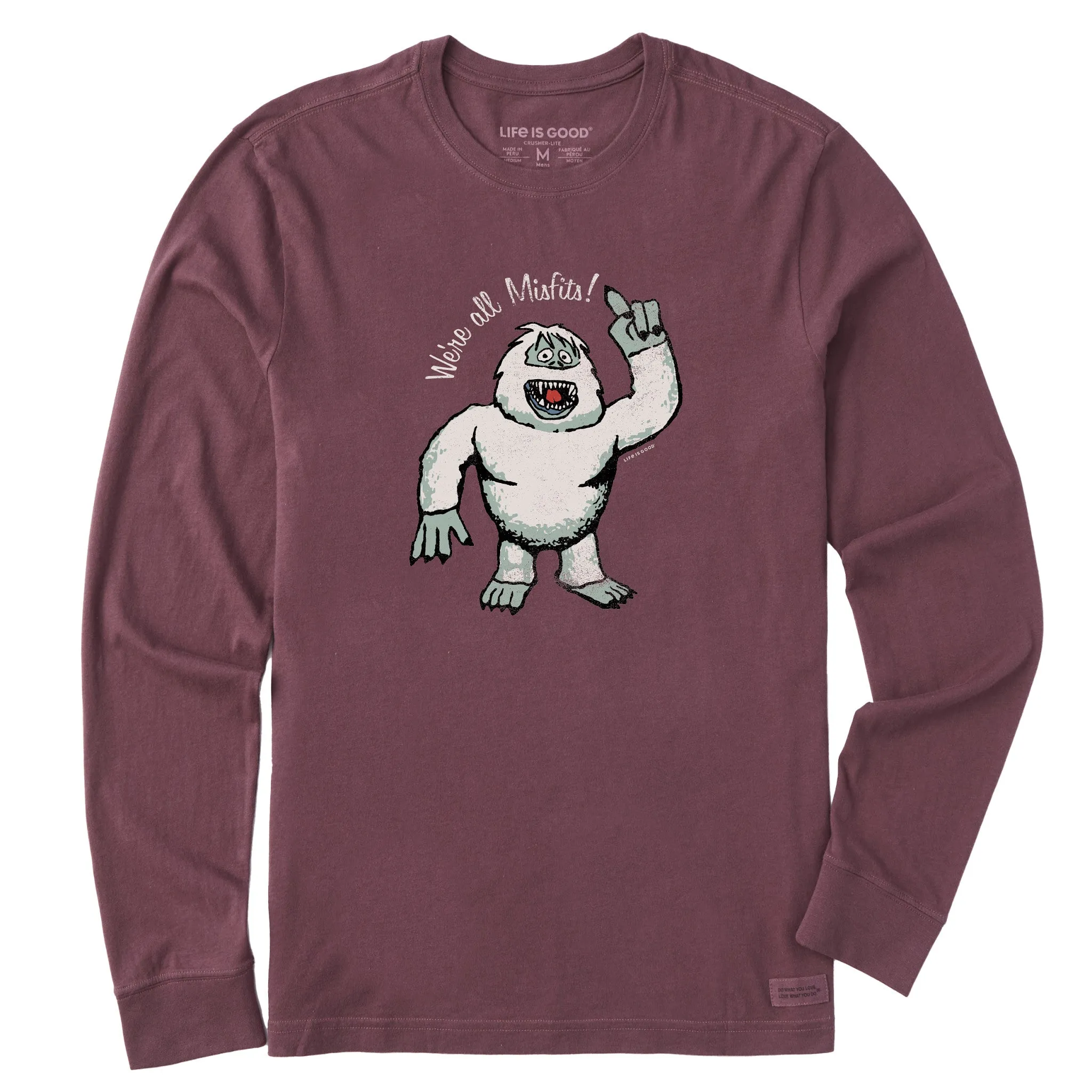 Men's We're All Misfits Snow Monster Long Sleeve Crusher Tee Quick Dry Material Reinforced Shoulder