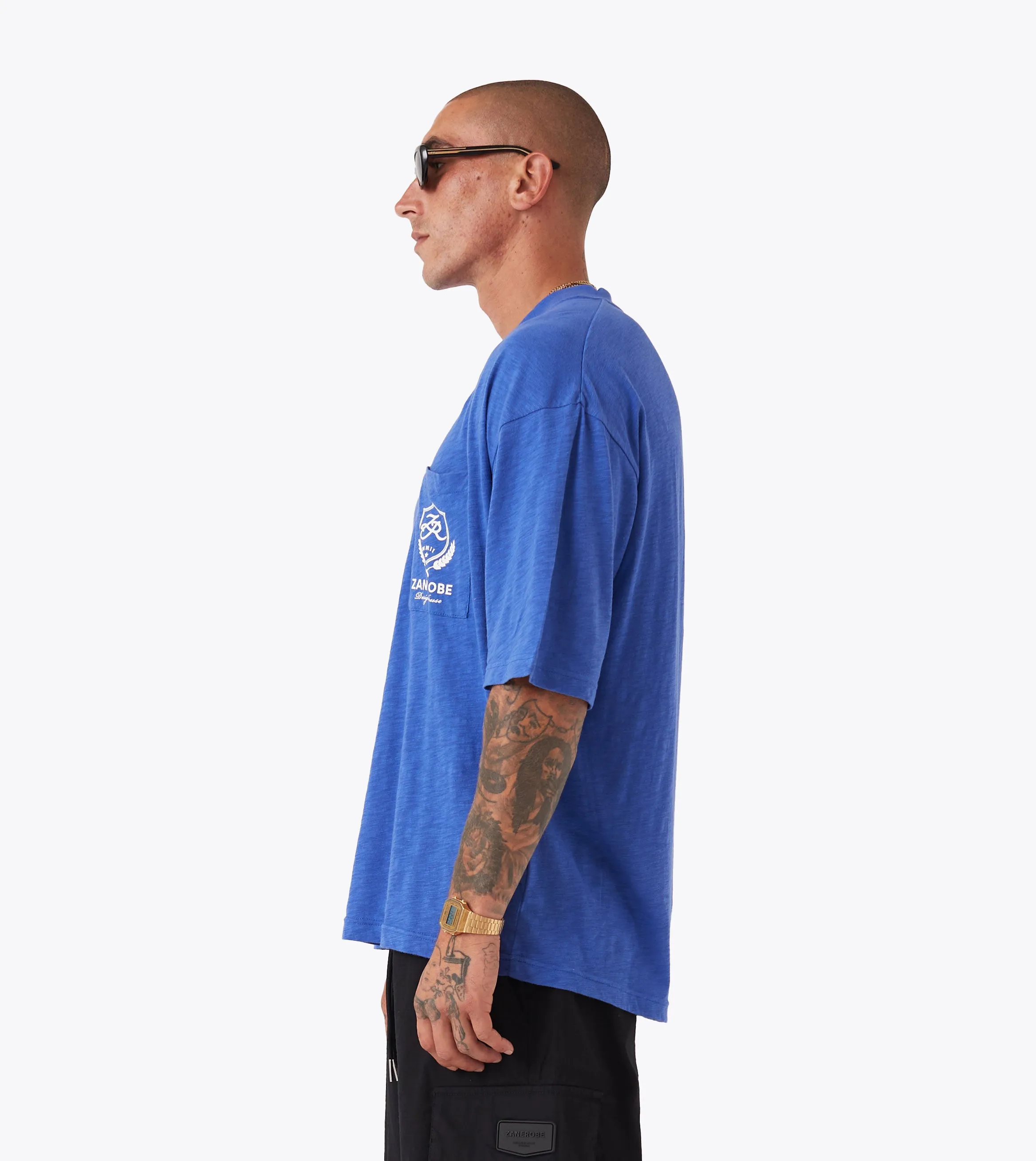 Crest Slub Flow Tee Cobalt Blue Ethically Sourced Material Essential Layer