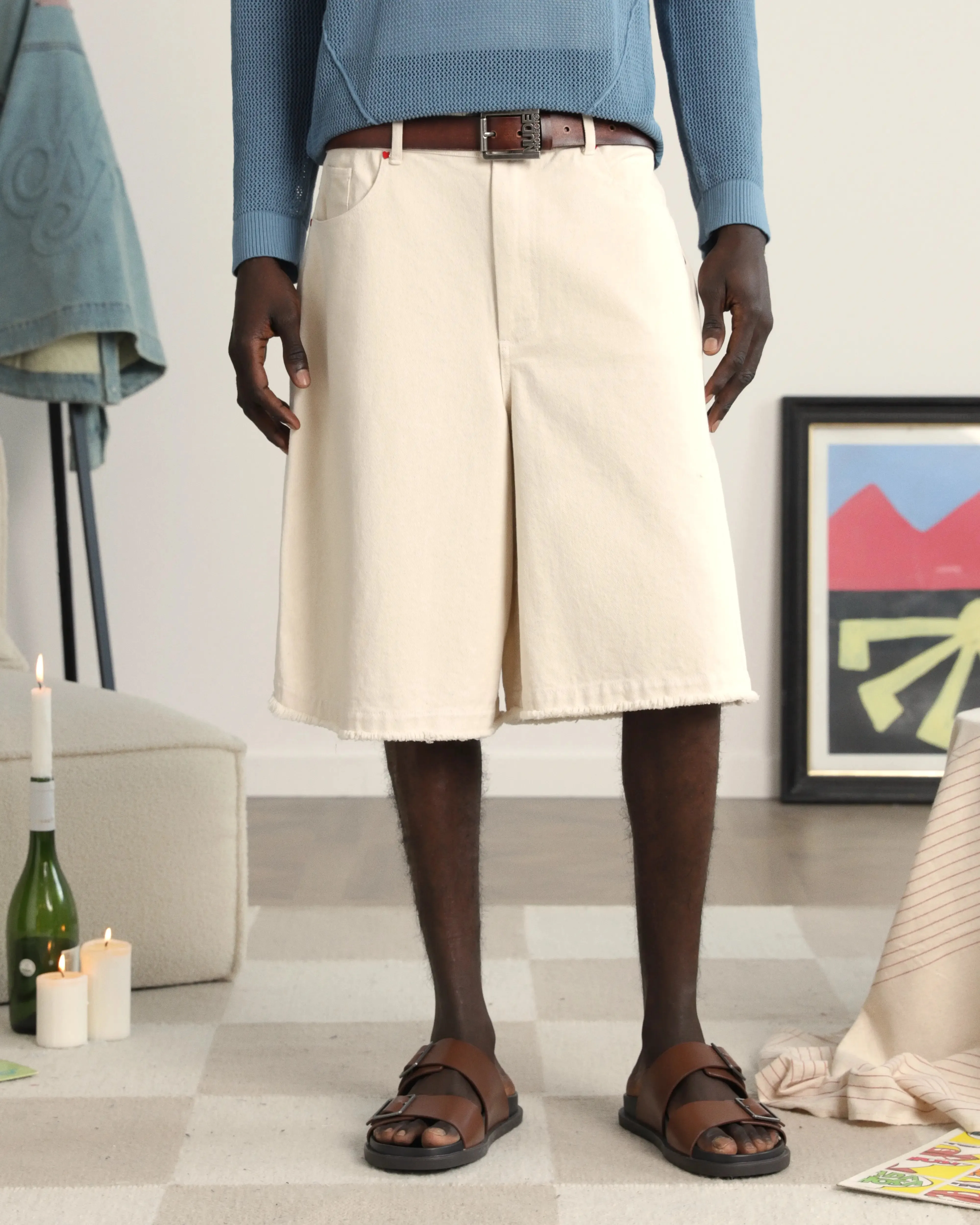 Apple Crew Denim Shorts Raw Sunny Vibes Rainy Day Shopping Day