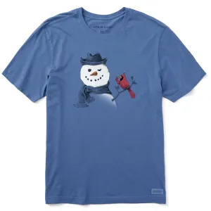 Men's Peaceful Snowman w Cardinal Short Sleeve Crusher Tee Ultimate Comfort