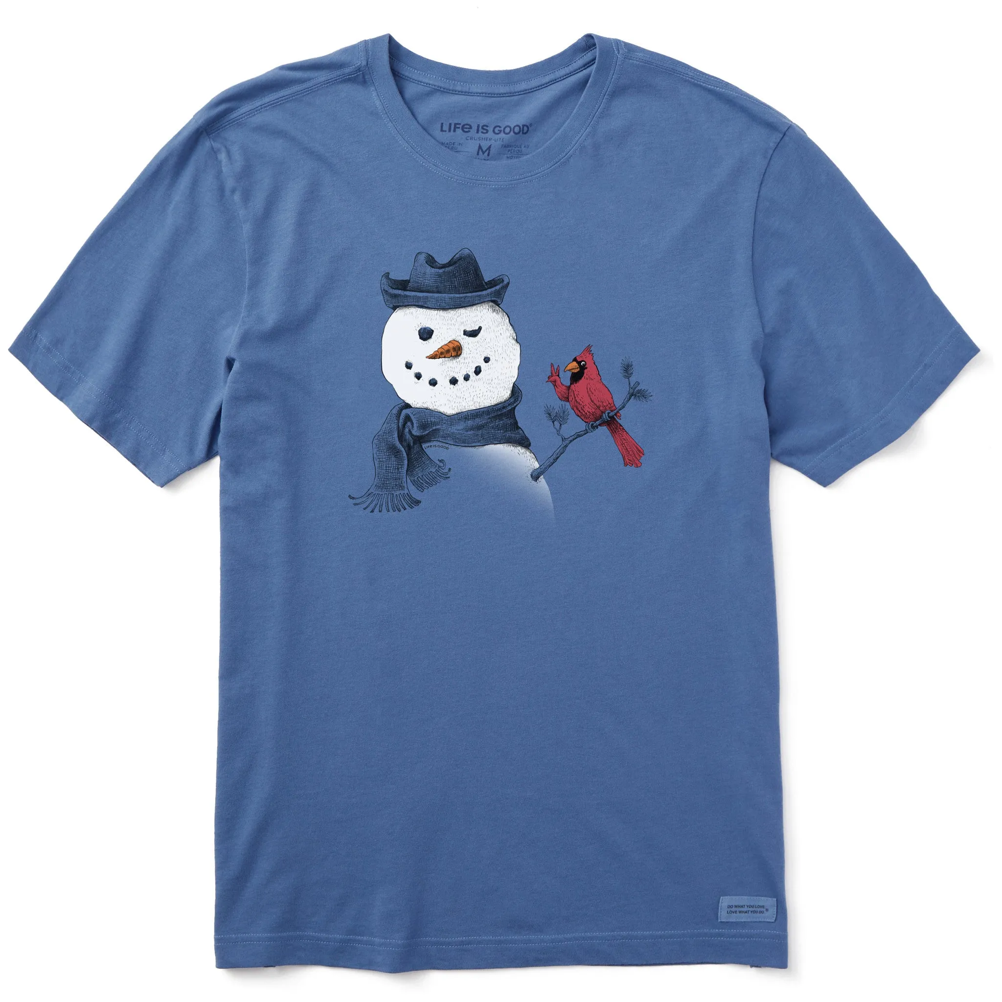 Men's Peaceful Snowman w Cardinal Short Sleeve Crusher Tee Seasonal Must-Have Premium Material