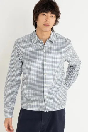Summer Comfort No-Fuss Design Azul Check Long Sleeve Shirt Blue