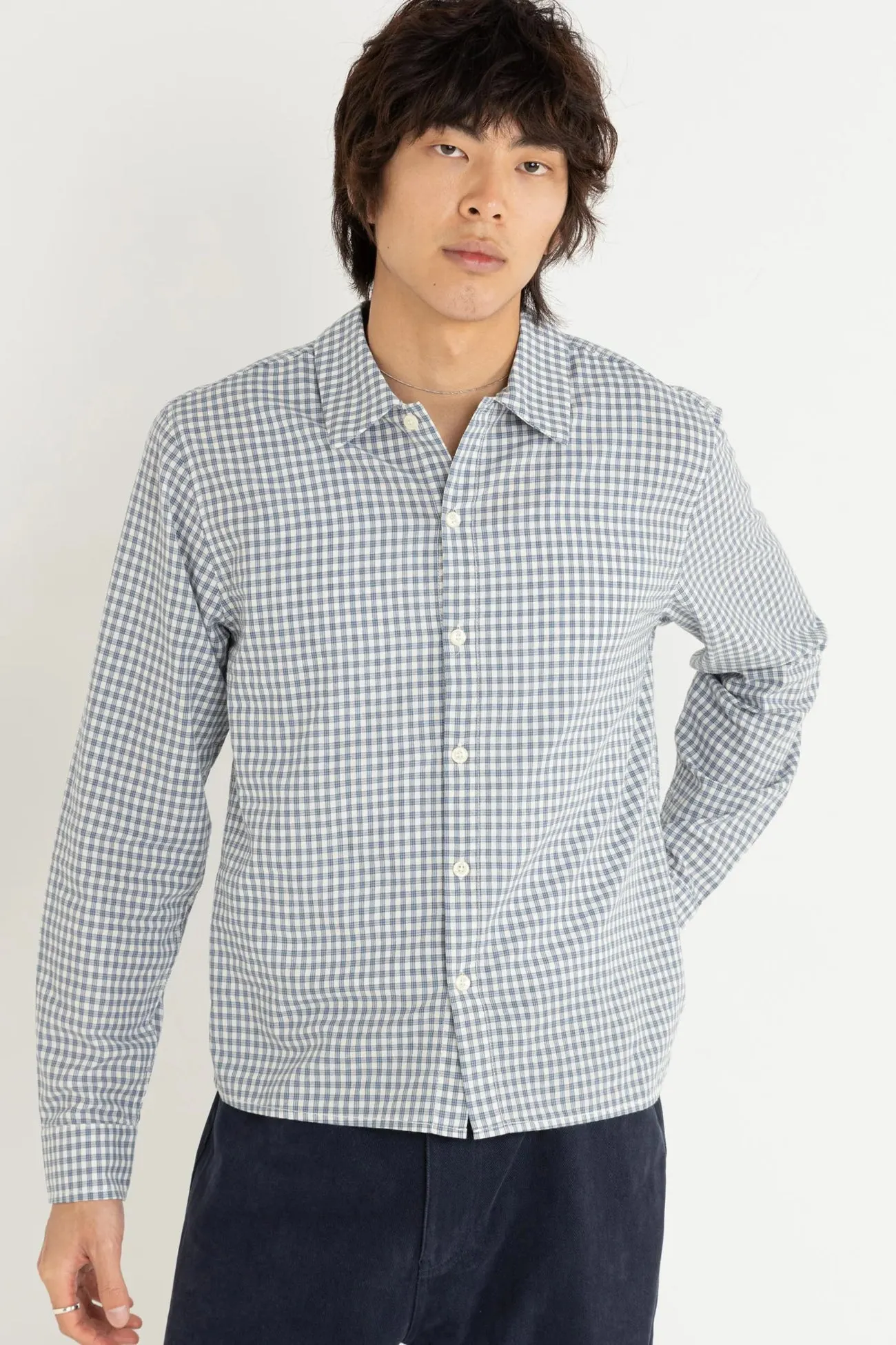 Summer Comfort No-Fuss Design Azul Check Long Sleeve Shirt Blue