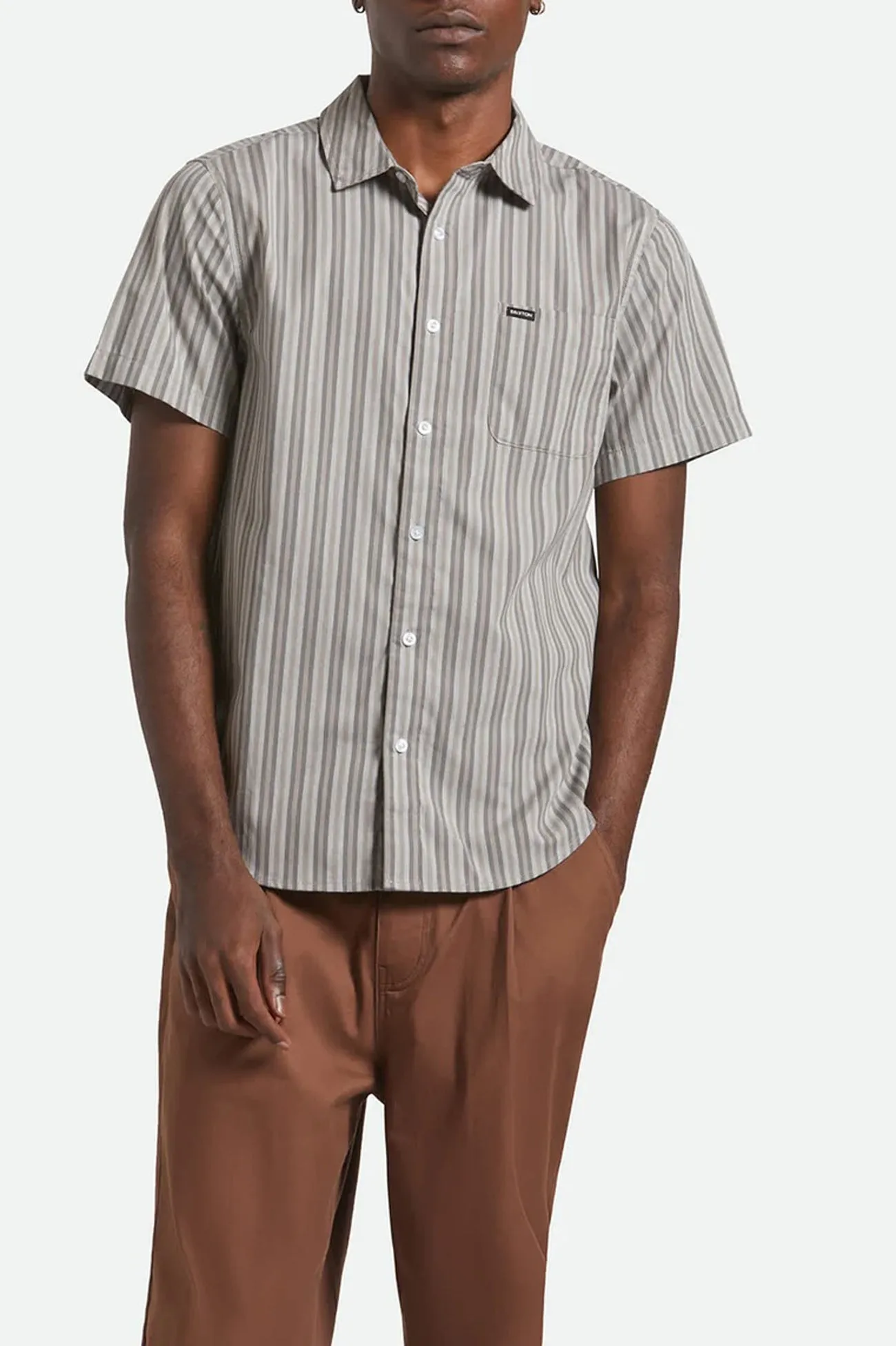 Comfy Fit Layer Charter Stripe Short Sleeve Woven Charcoal Grey