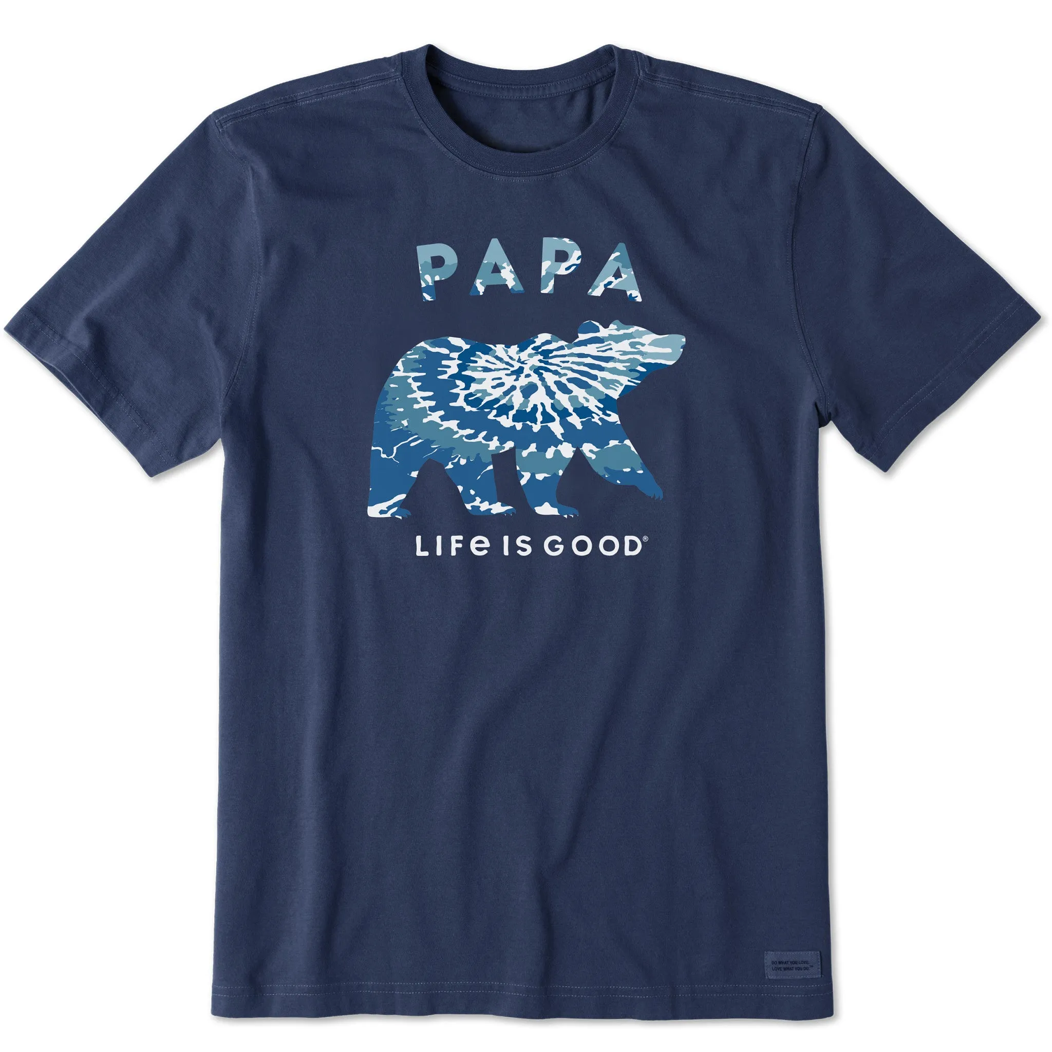 Men's Tie Dye Papa Bear Short Sleeve Crusher Tee Reinforced Hems Durable Ribbed Hem