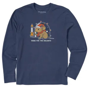 Men's Home for the Holidays Mouse Long Sleeve Crusher Tee Cozy Essentials Casual Essential Wear