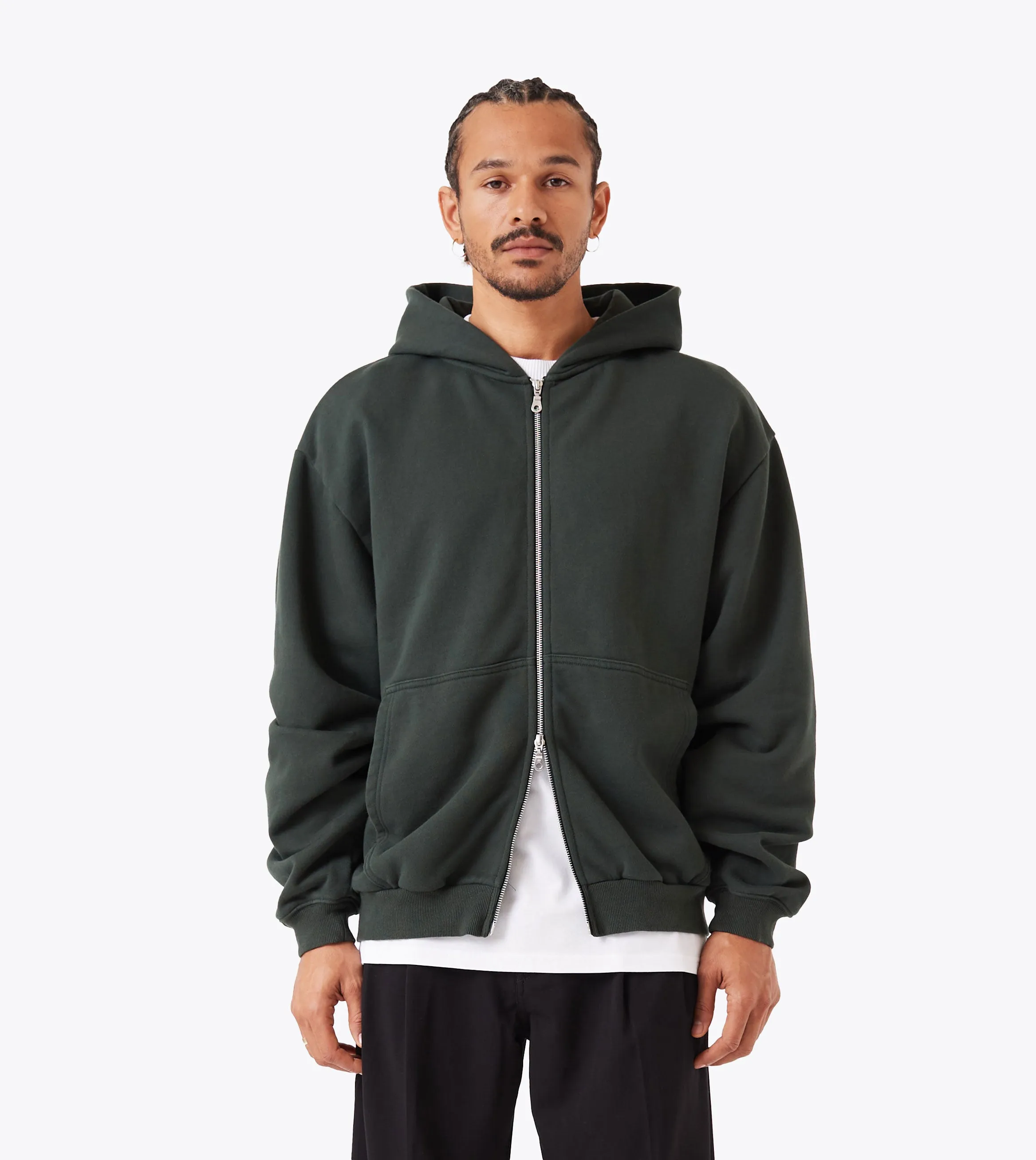 casual top Comfy Look Box Zip Hood Forest