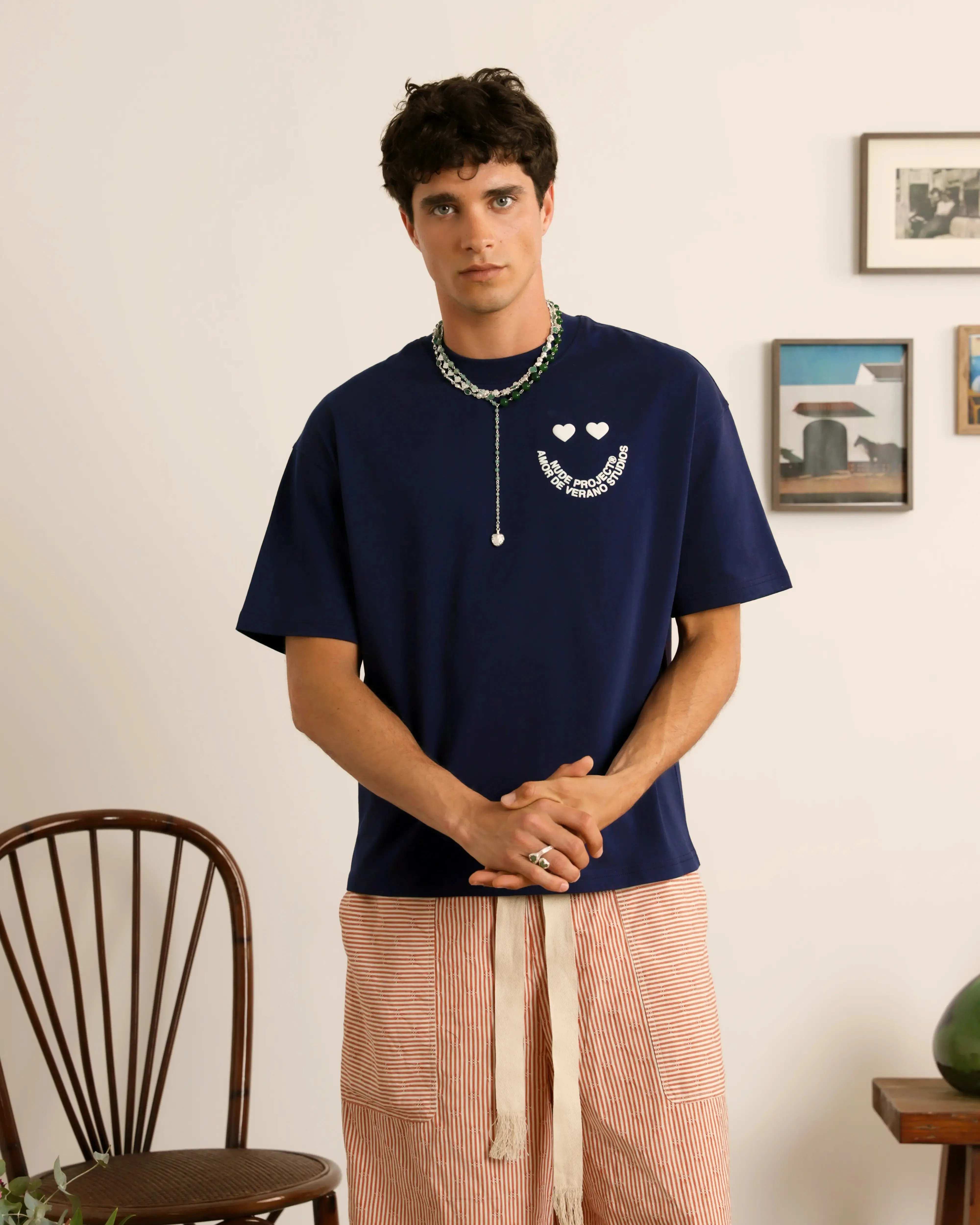 Chill Vibe Reinforced Shoulders Happy Tee Navy