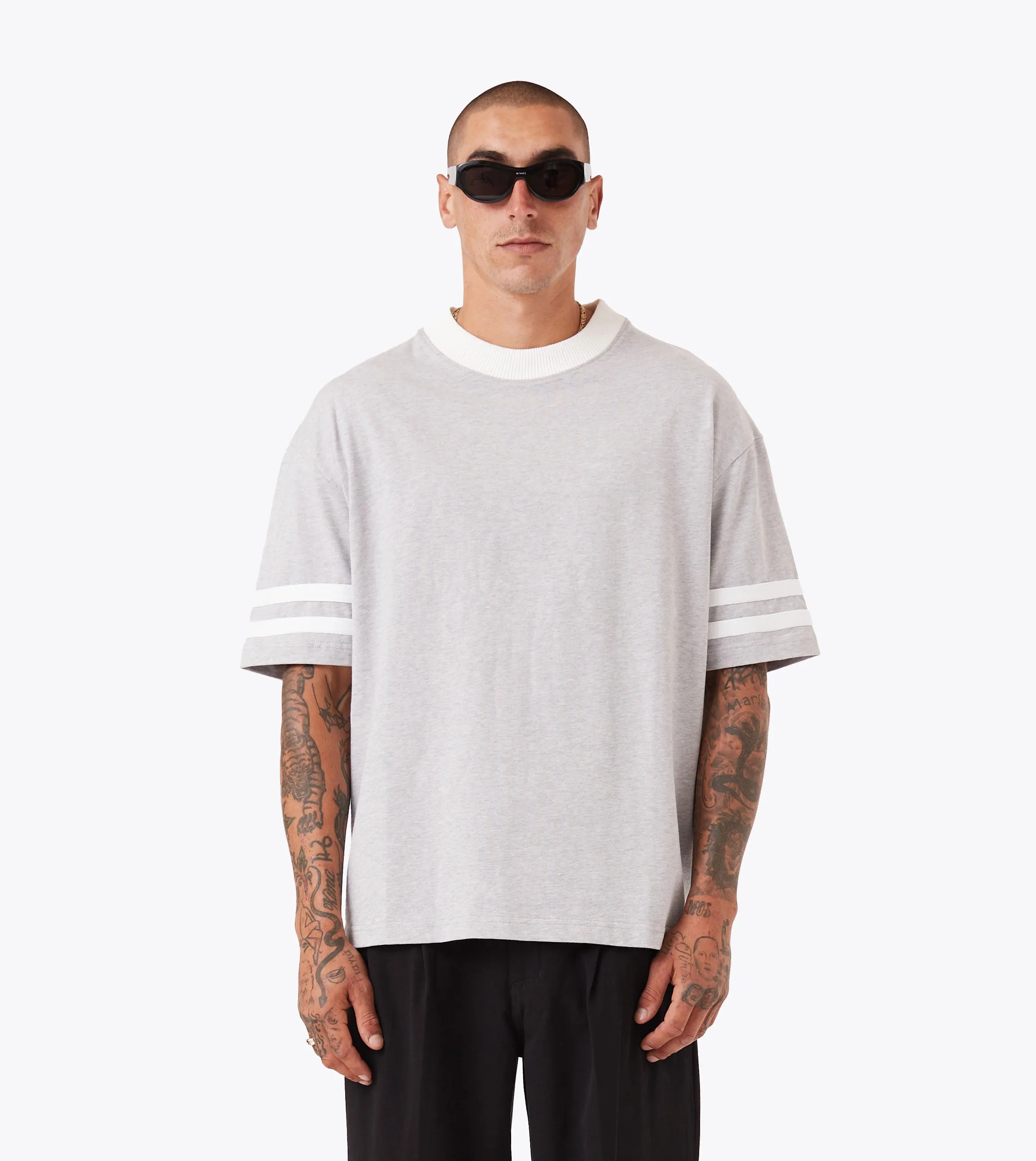 Casual Flex Design Layered Collar QB Lounge Tee Grey Marle