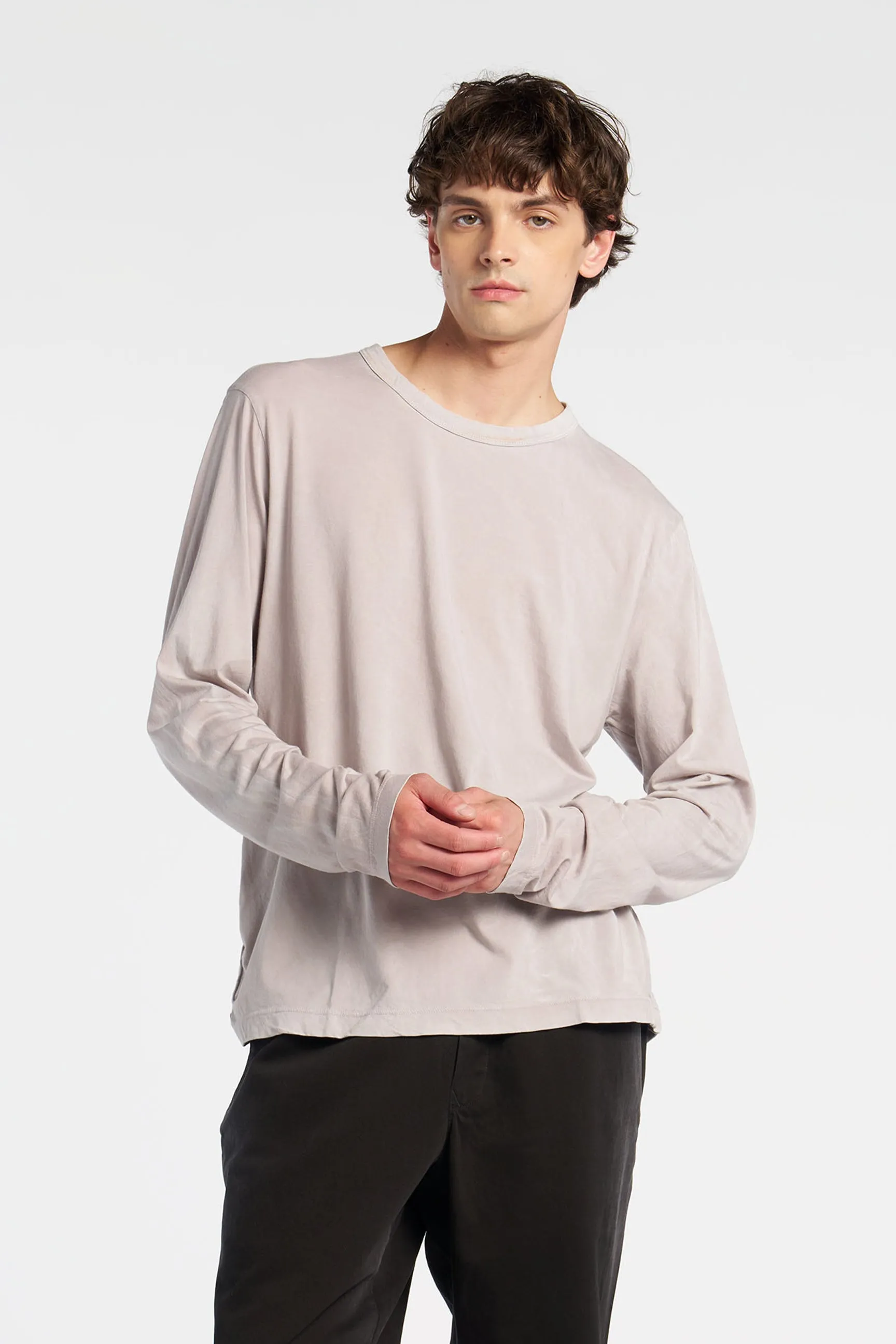Geometric Print Neutral Color Classic Crew Long Sleeve Shirt