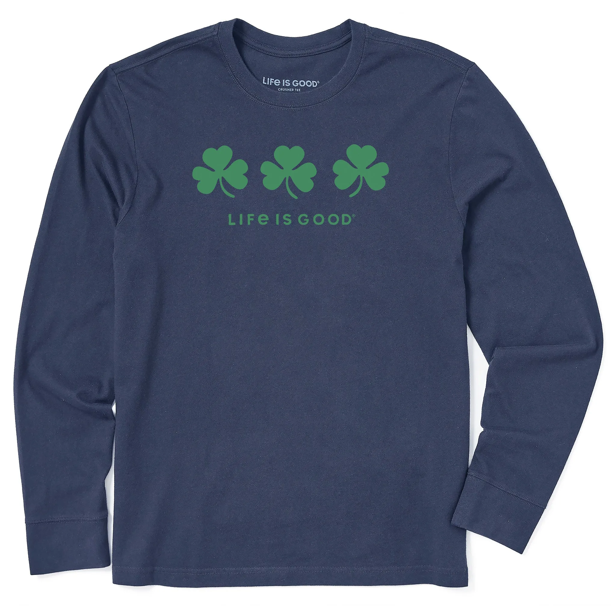 Premium Cotton City Smart Men's Three Shamrocks Long Sleeve Crusher Tee