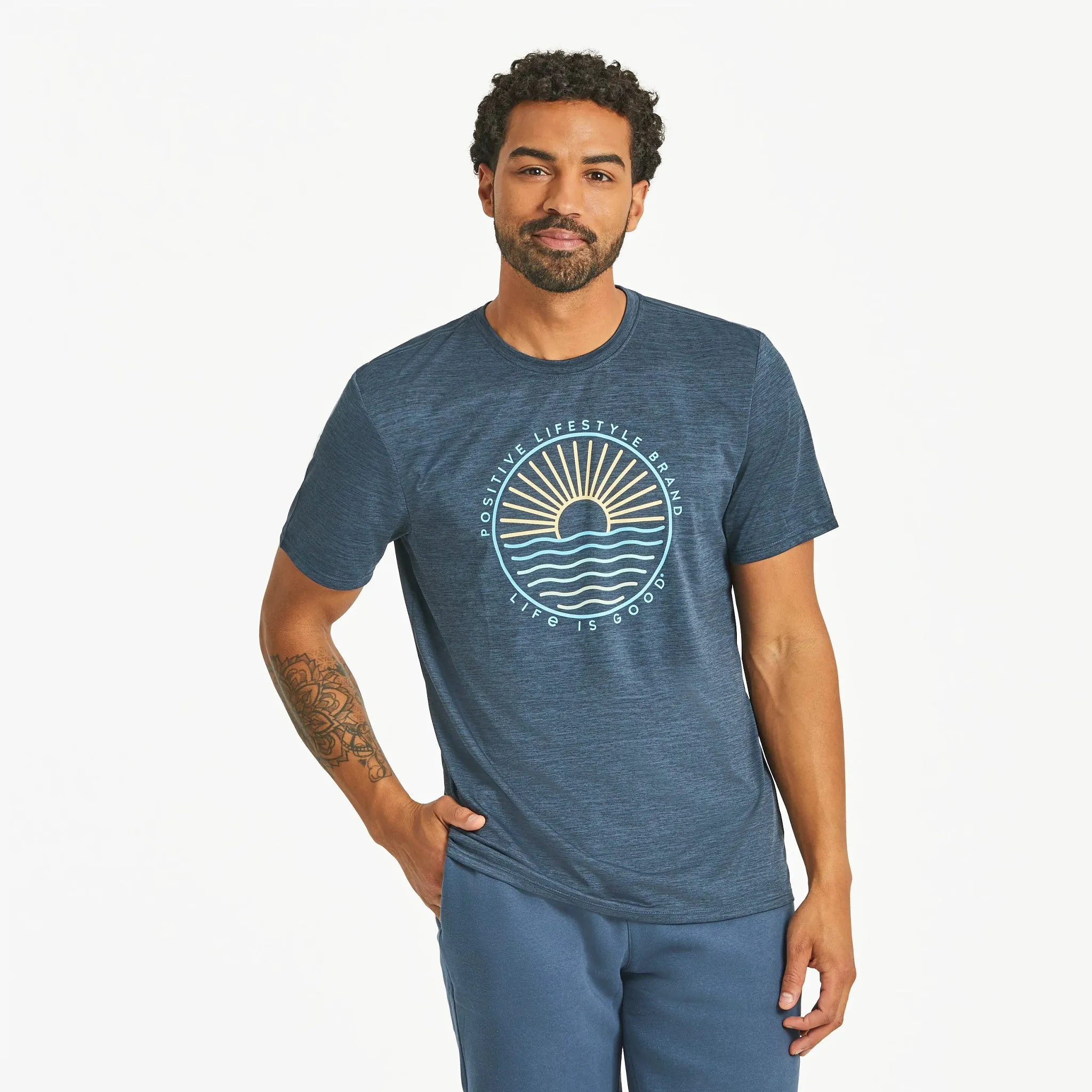 Men's Positive Lifestyle Sun & Waves Sun Crusher Tee Modern Simplicity Reinforced Hemline