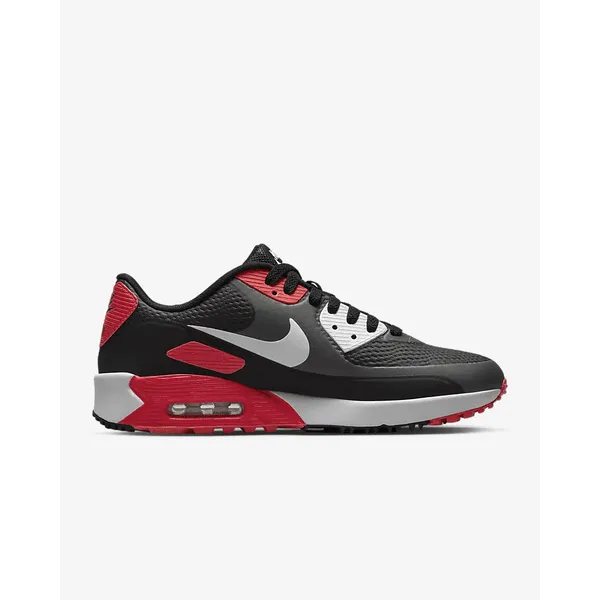 Nike Air Max 90 G Spikeless Golf Shoe - Iron Grey / Black / Red Stability Heel Counter