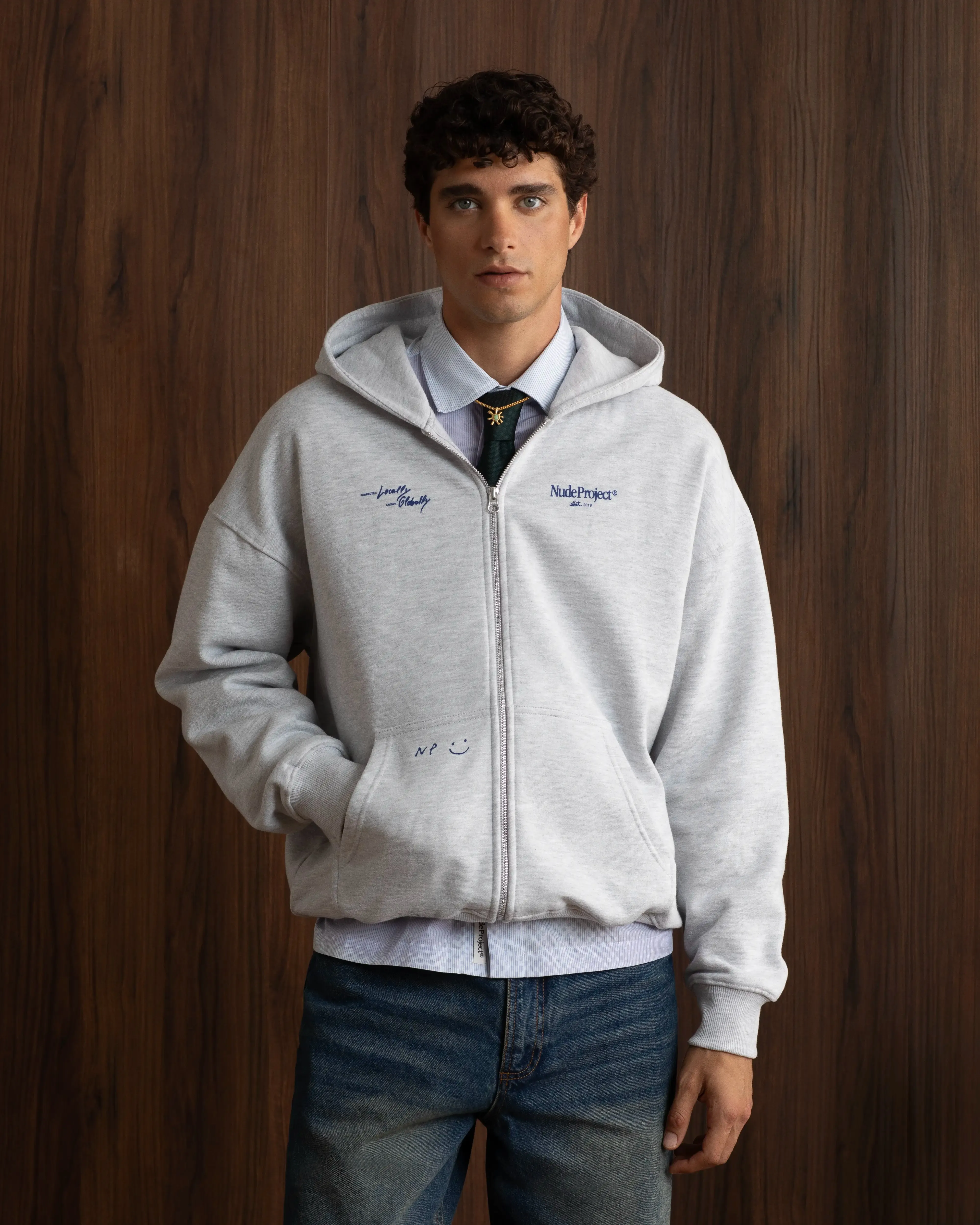 Global Soon Zip-Up Hoodie Grey Chilly Weather Chill Outfit