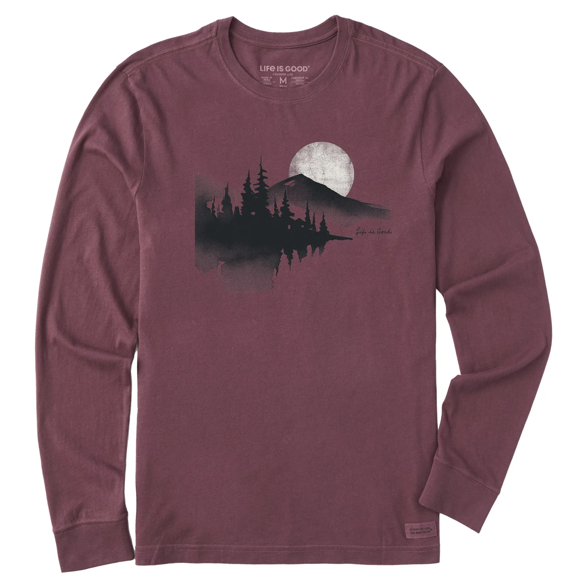 Non Iron Fabric Men's Watercolor Lakeside Long Sleeve Crusher Tee