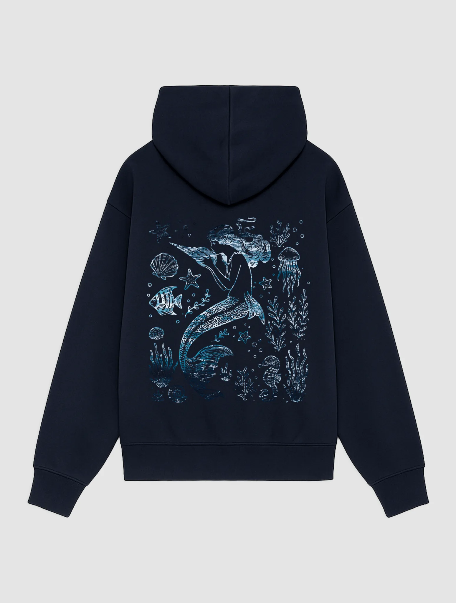mermaid navy hoodie tropical print