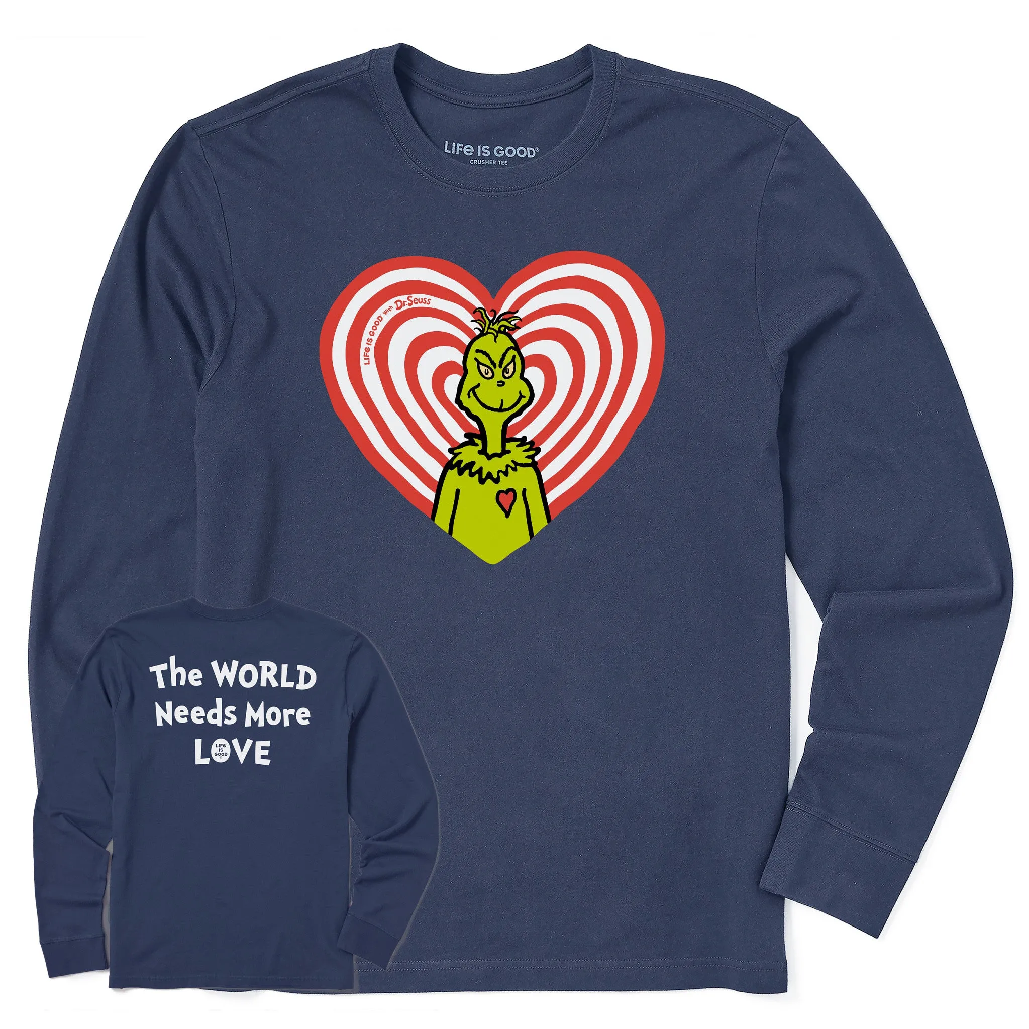 Men's Grinch Radiant Heart Christmas Long Sleeve Crusher Tee Sporty Fit Timeless Appeal