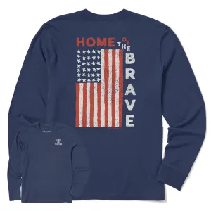 Men's Home of the Brave Raggedy Flag Long Sleeve Crusher Tee No Fade Technology Breathable Stretch Fit