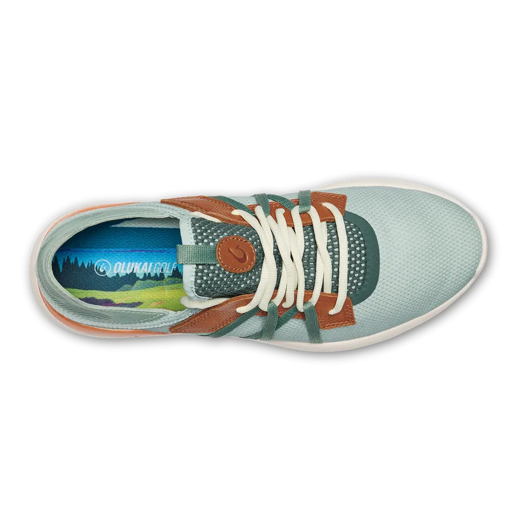 Ultra Durable Olukai Men's Kapalua Golf Shoes- Pale Moss/ Molten Orange