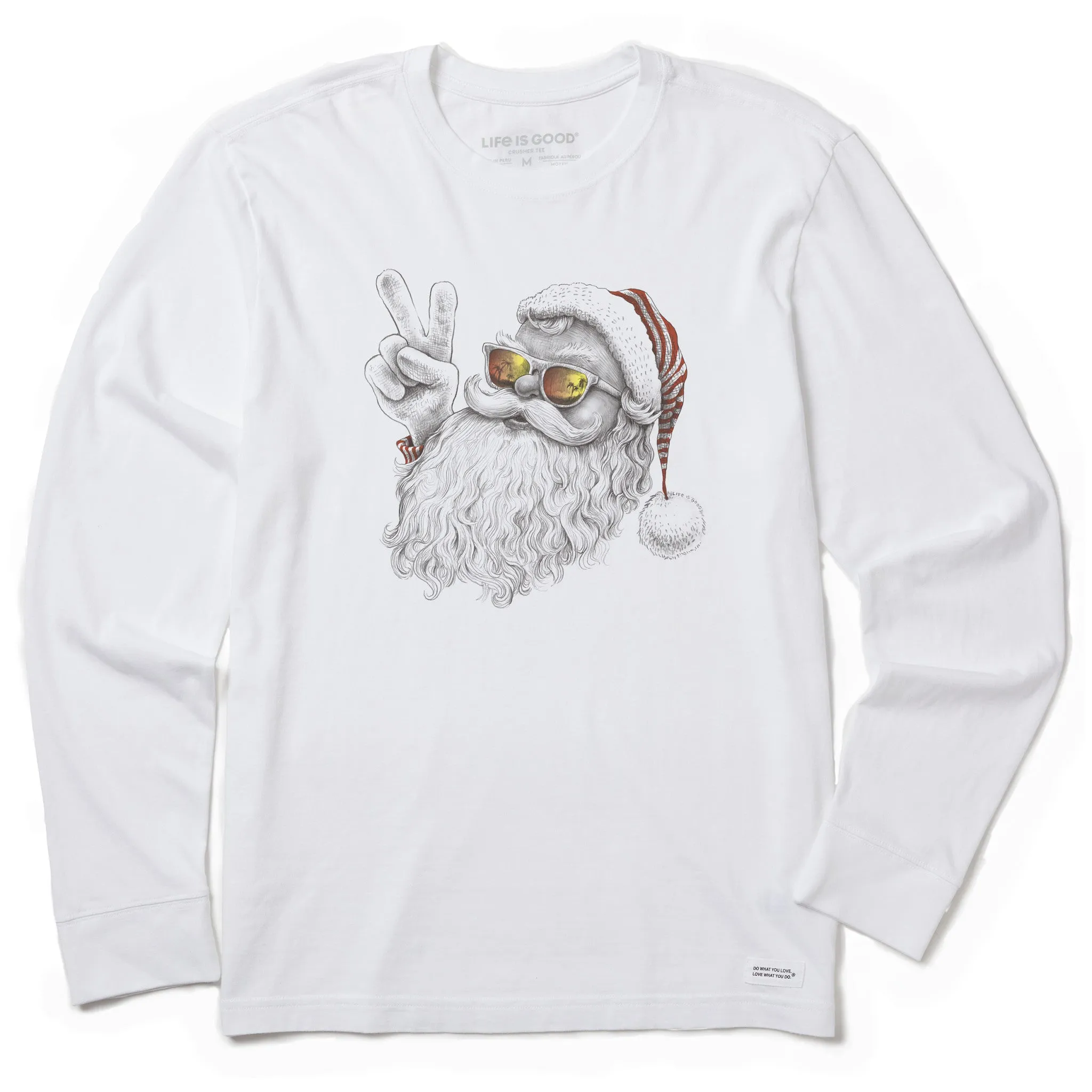 Men's Peaceful Santa Long Sleeve Crusher Tee Comfy Flex