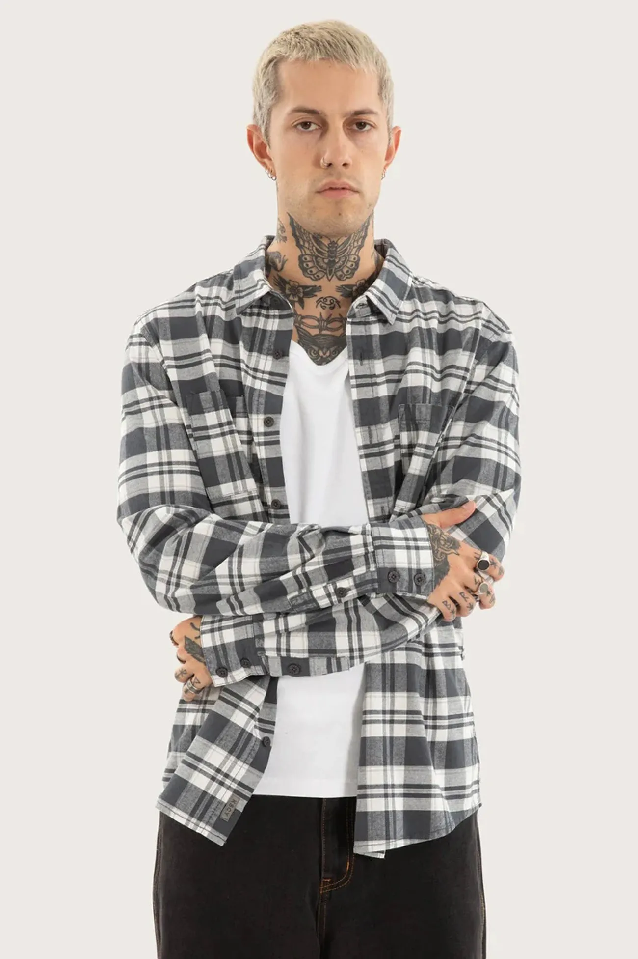 No Shrink Fabric Horizons Long Sleeve Shirt Grey Check