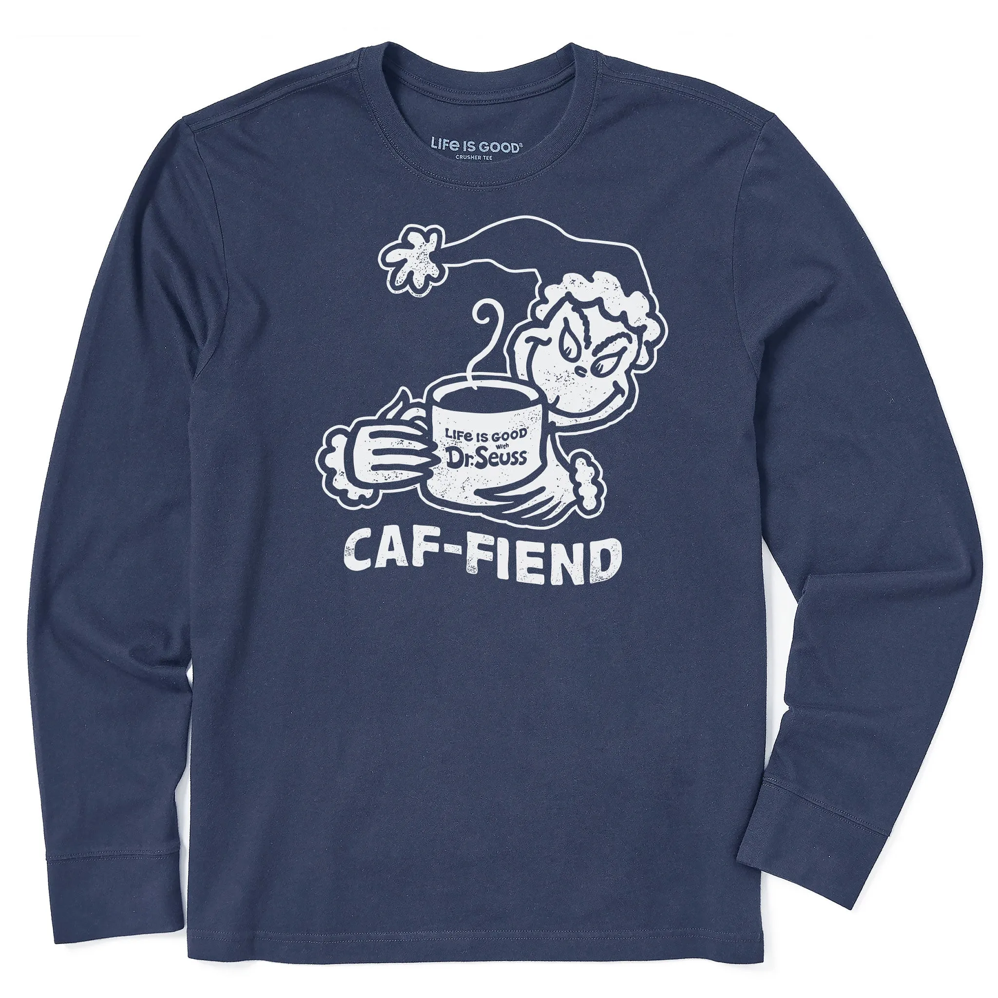 Men's Retro Grinch Caf-Fiend Long Sleeve Crusher Tee Layered Collar Classic Fit